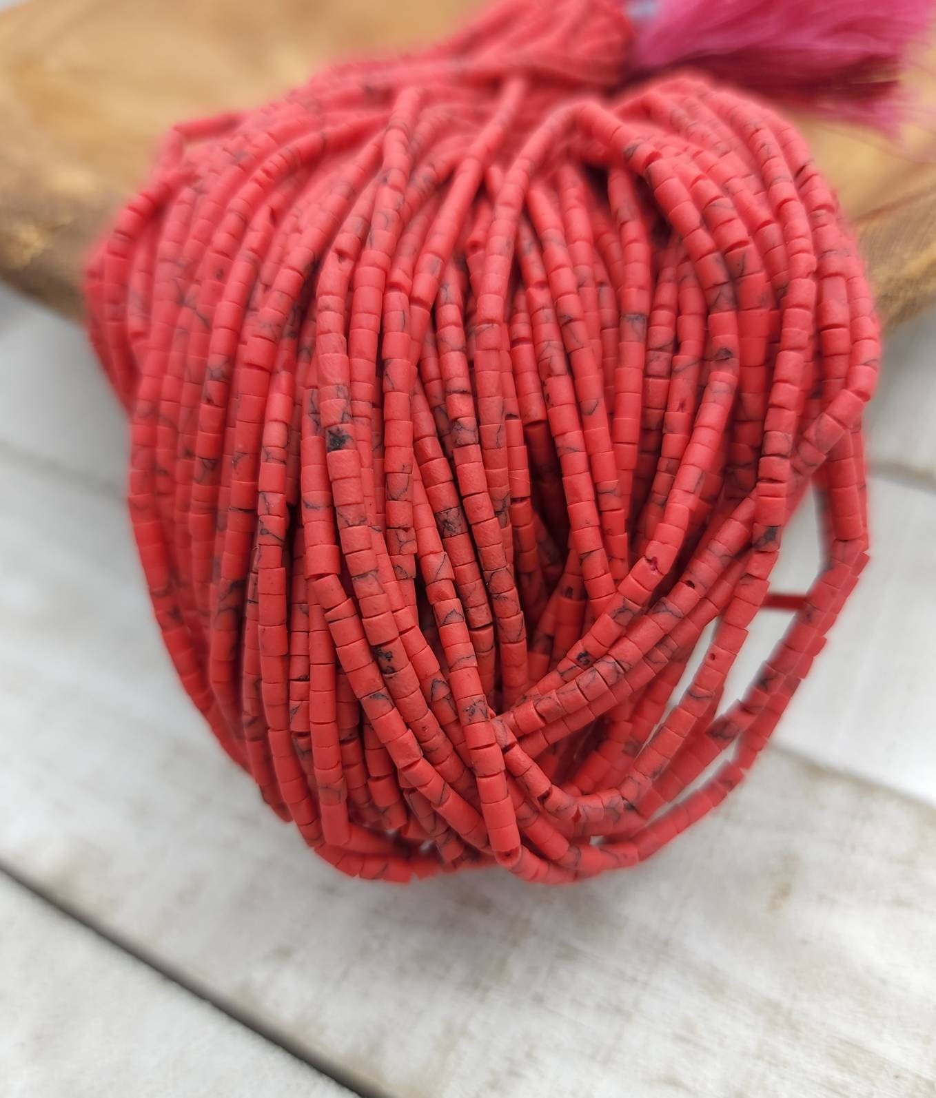 Heishi Beads Afghan Stone / Choose Option  Orange  or Turquoise Orange Strand 12" Inches 2mm / Afghanistan Beads / Jewelry Supplies.