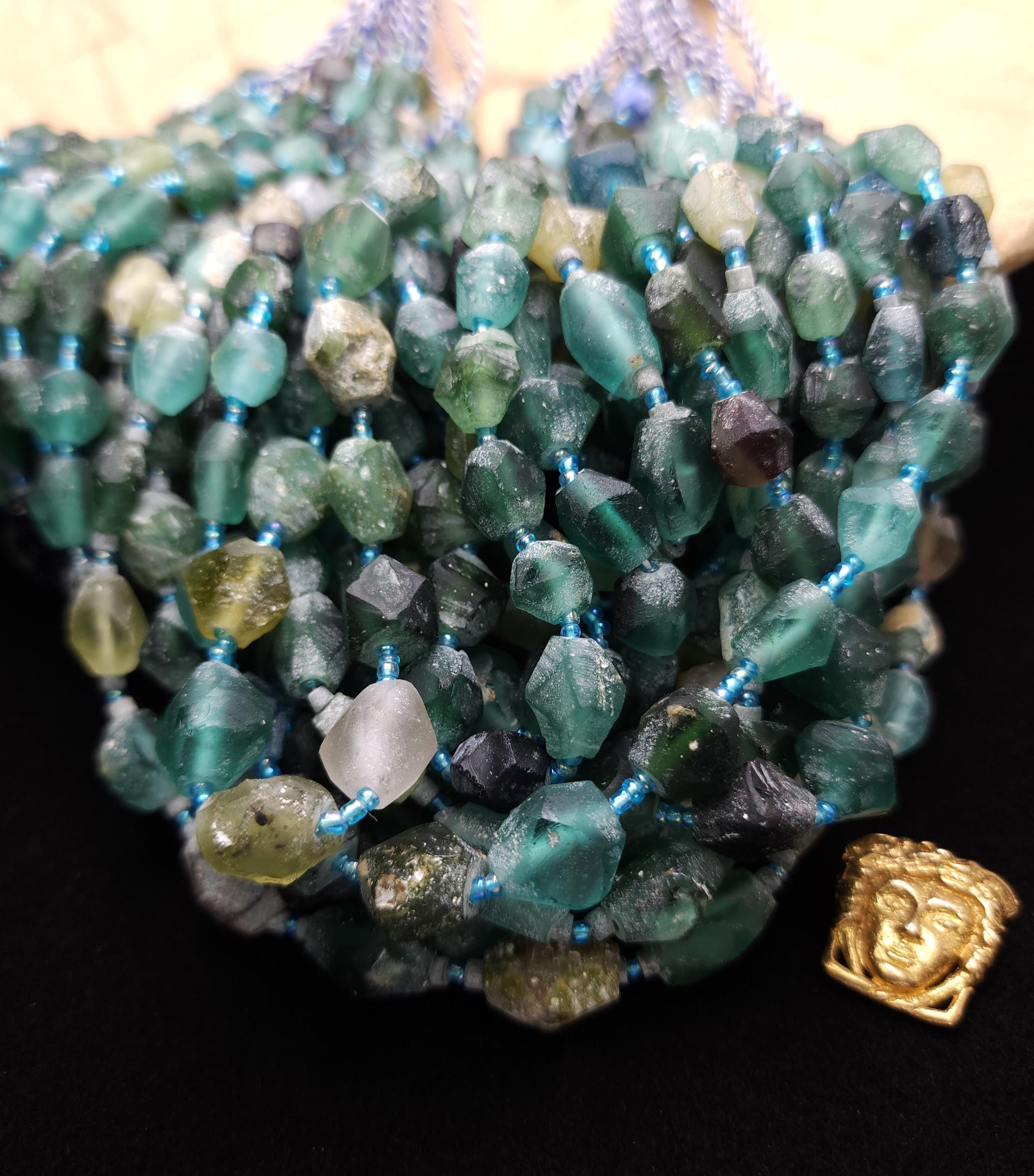 Ancient Roman Faceted Beads, 15" Full Strand, 8-16mm, Recycled Glass Beads for Jewelry Making.