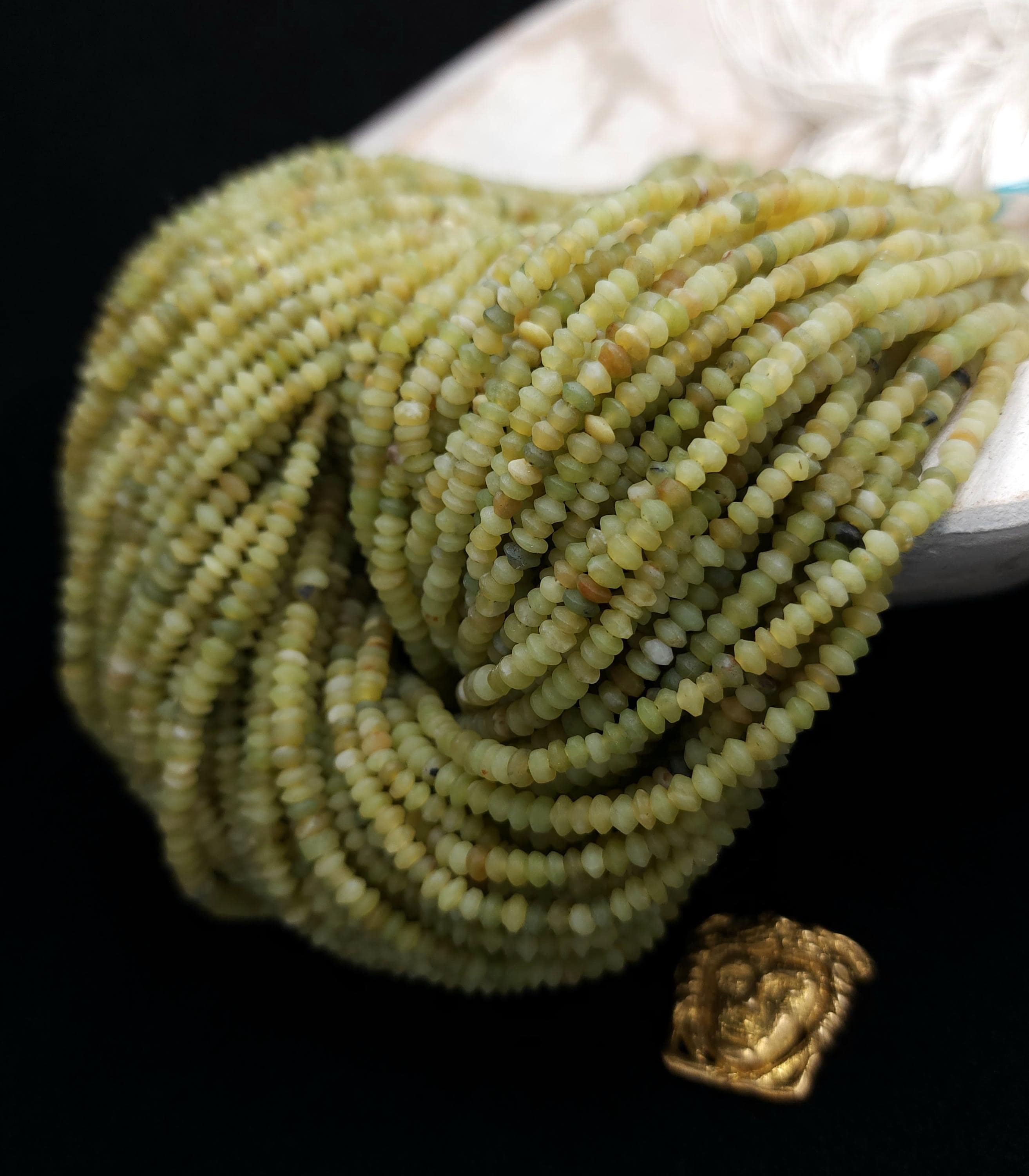 Serpentine Lemon Green Natural Jade Beads, Healing Stone Saucer Heishi Beads From Afghanistan, [3mm+] Strand 14", Jewelry Making Supplies.