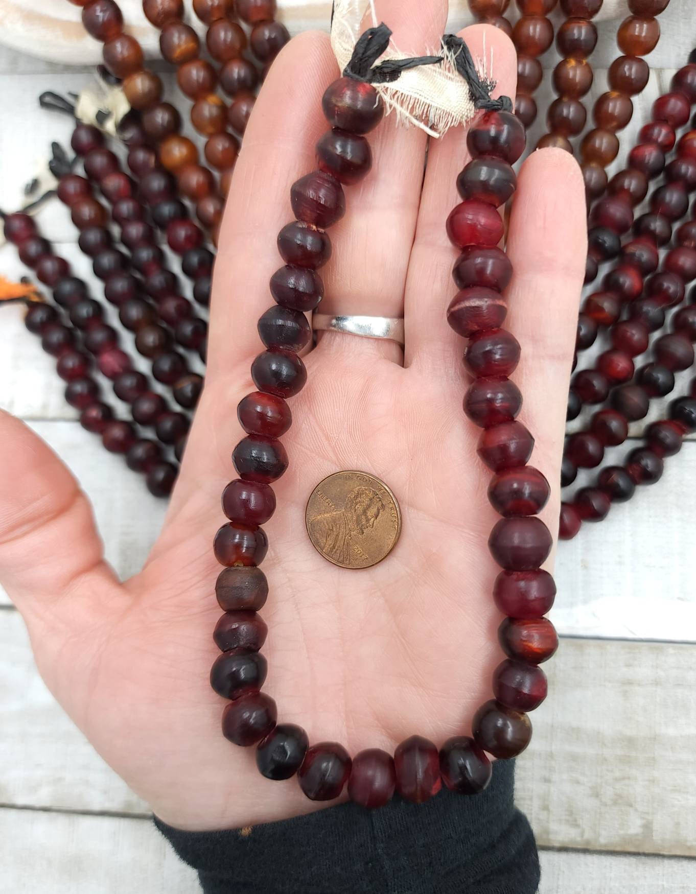 Natural Horn Beads Strand 10" Inches 10mm (32) Option To Choose Red Or Orange Horn / Native / Boho / Ethnic / Jewelry Supplies.