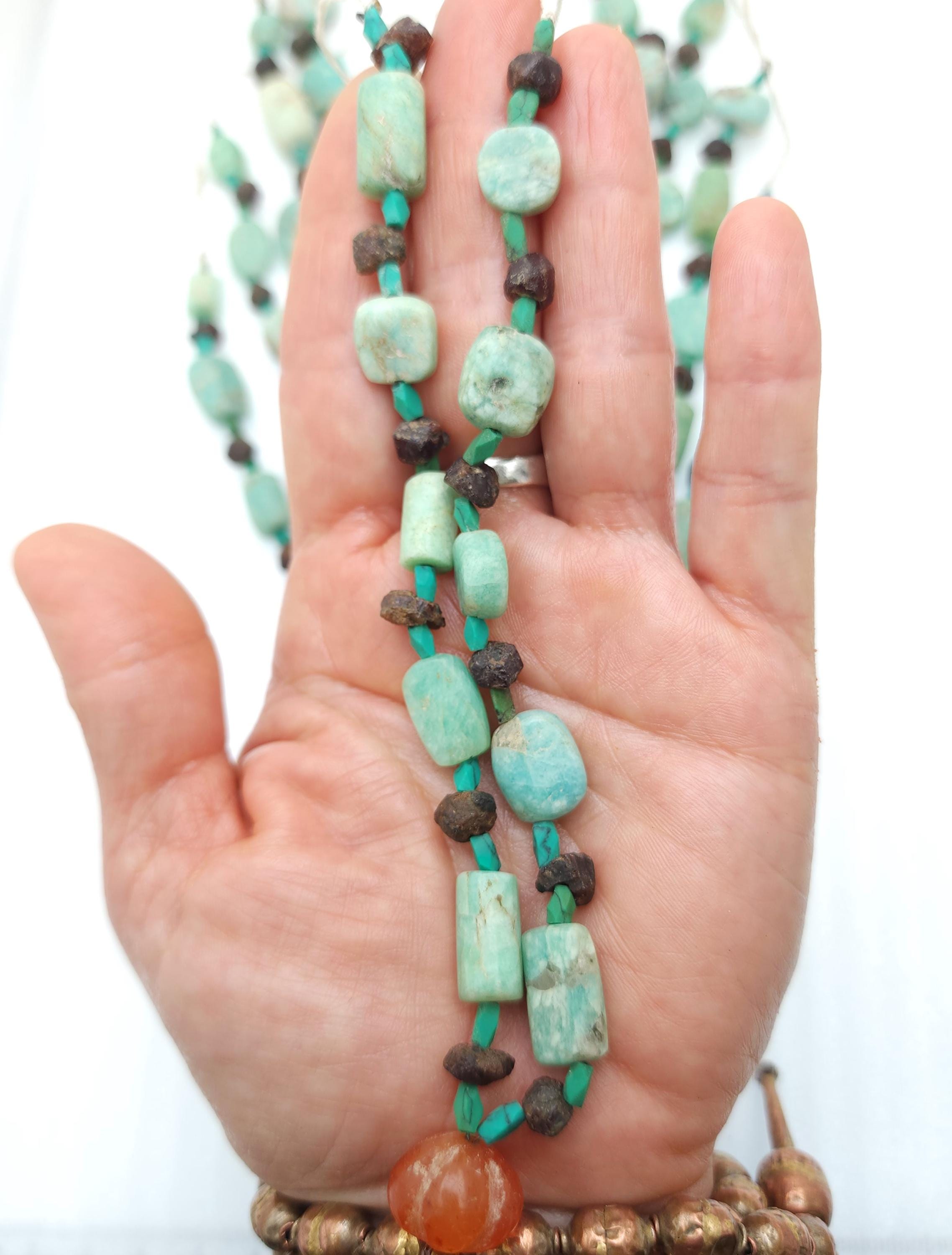 New arrival! Old Amazonite Strand 13-14", Genuine Ancient Amazonite From Afghanistan, Healing Stones, Jewelry Making Supplies.