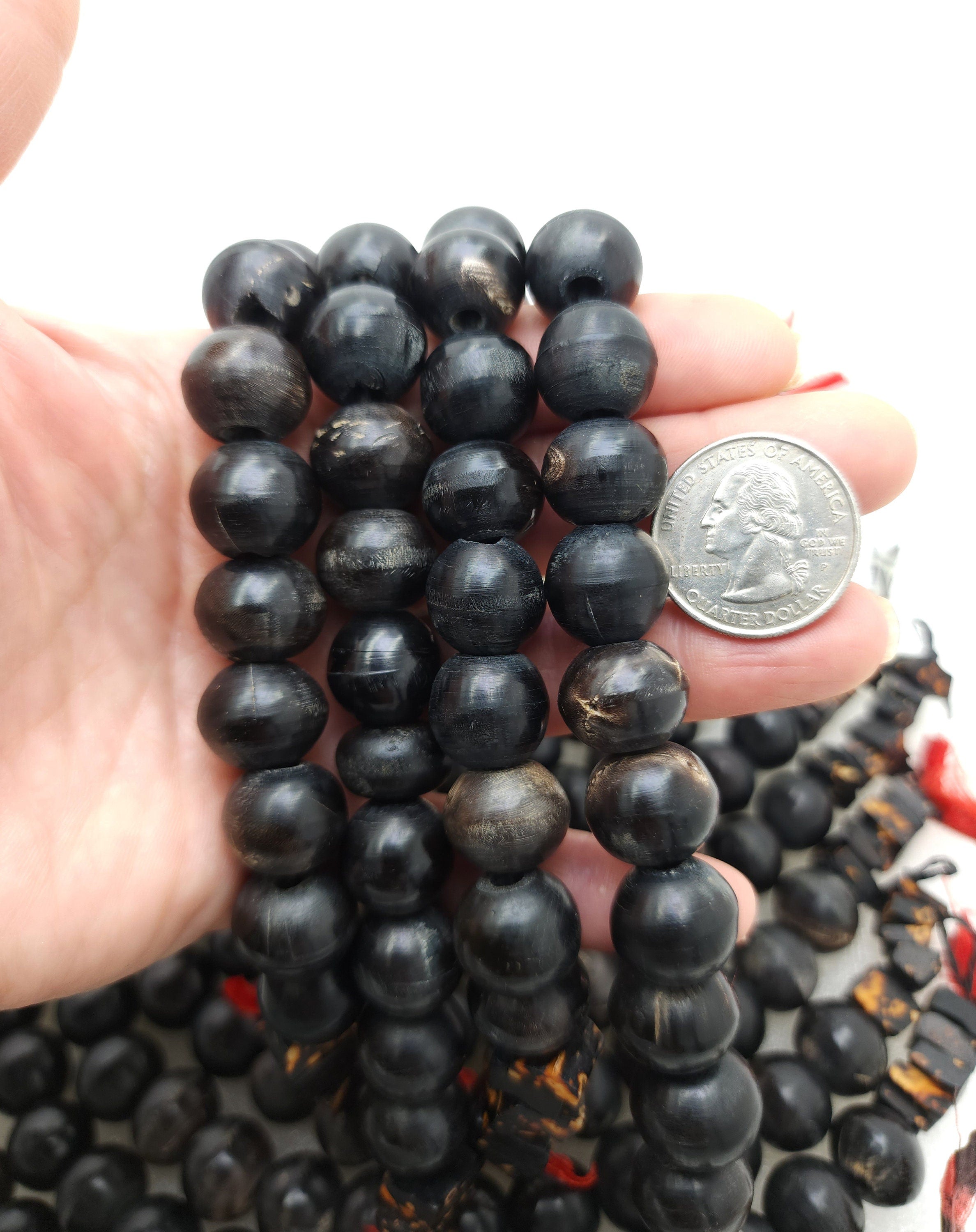 Large Undyed Black Bone Beads 15×13mm Strand 10" Inches, African Bone Beads, Tribal, Ethnic, Navajo, Native American, Jewelry Supplies.