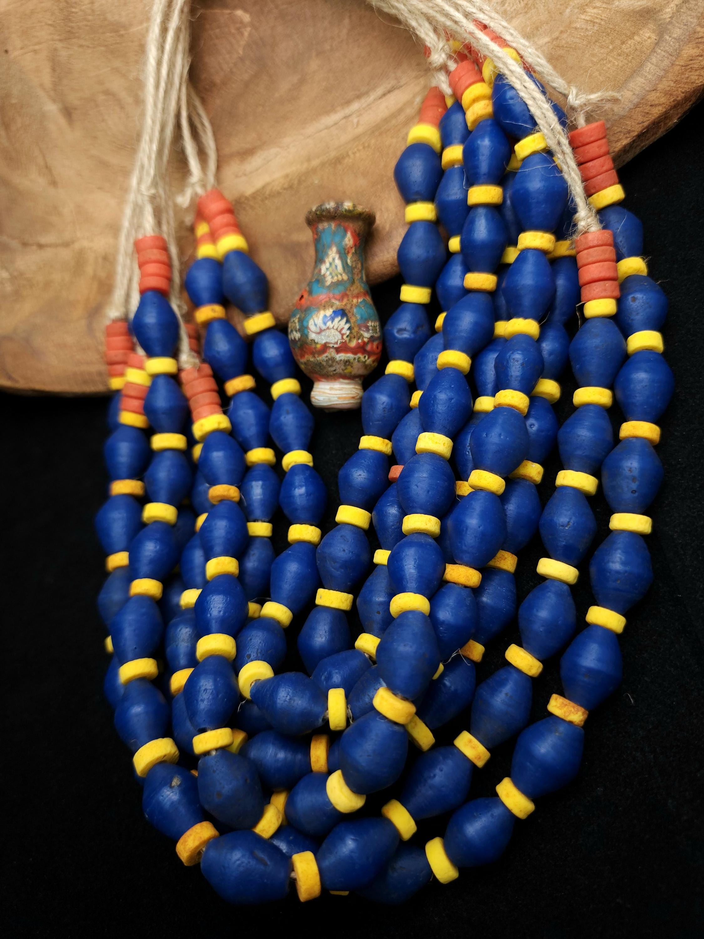 Full Strand 13-14" Blue Bicone Glass Beads 16mm, Rustic Indonesian Beads, Jewelry Making Supplies, Craft.