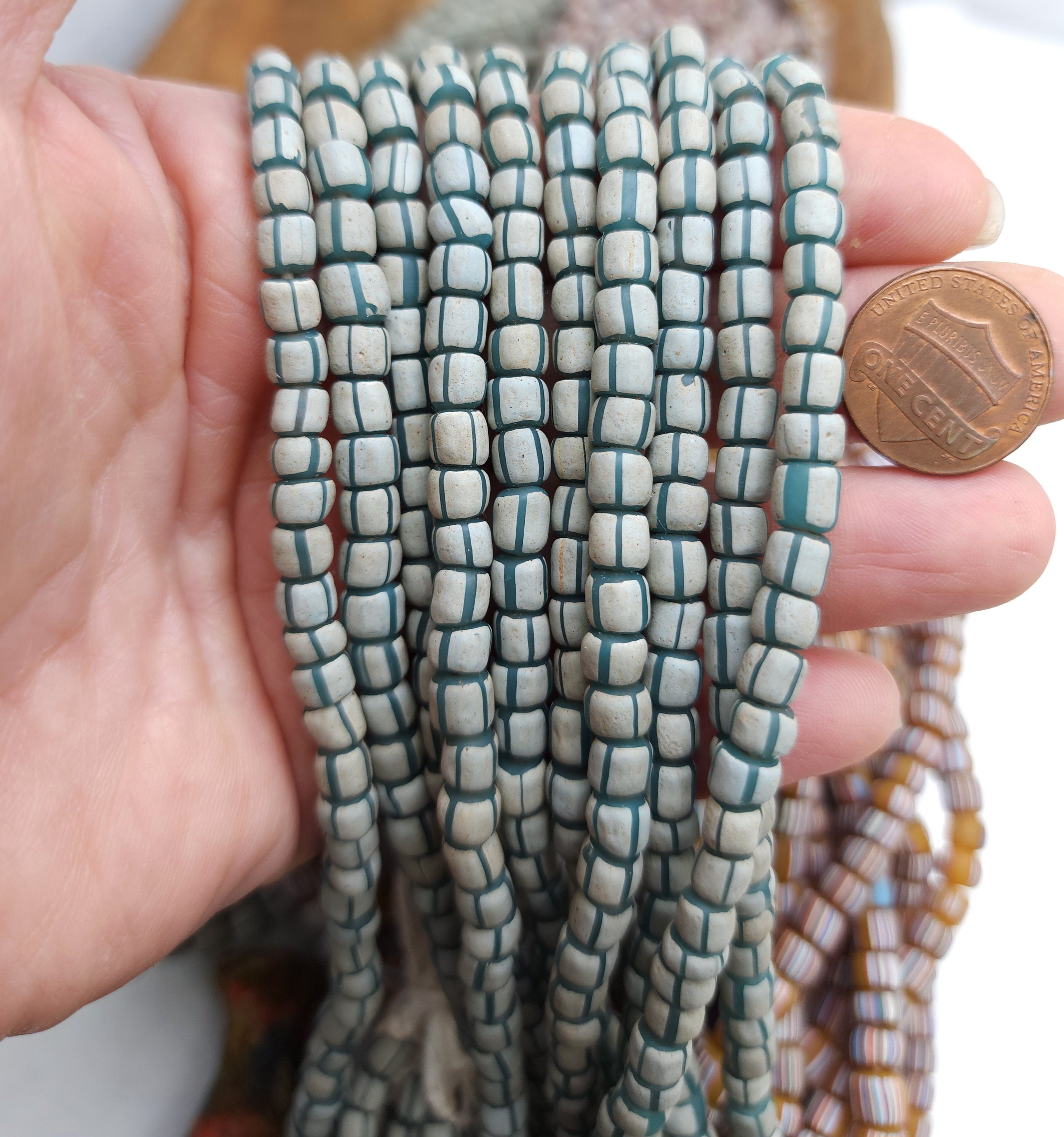 Full Strand 23" Venetian Style Currant Beads / Small Striped Java Beads 5-8mm x 5-6mm / Choose Green Or Yellow / Jewelry Supplies