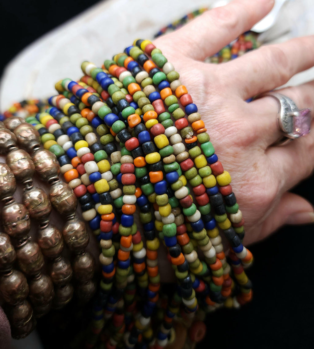 Full Strand Over 40" [More Than 300 Beads] From Java Indonesian, Rustic Opaque Glass Beads 2-4x4mm, Jewelry Making Supplies, Craft.