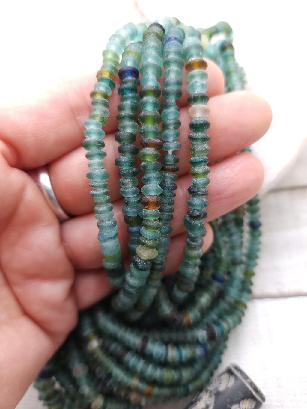 Genuine Ancient Roman Glass Saucer In Shape / Full Strand 14-15" 5-6mm 180-200 Beads / Jewelry Making Supplies.