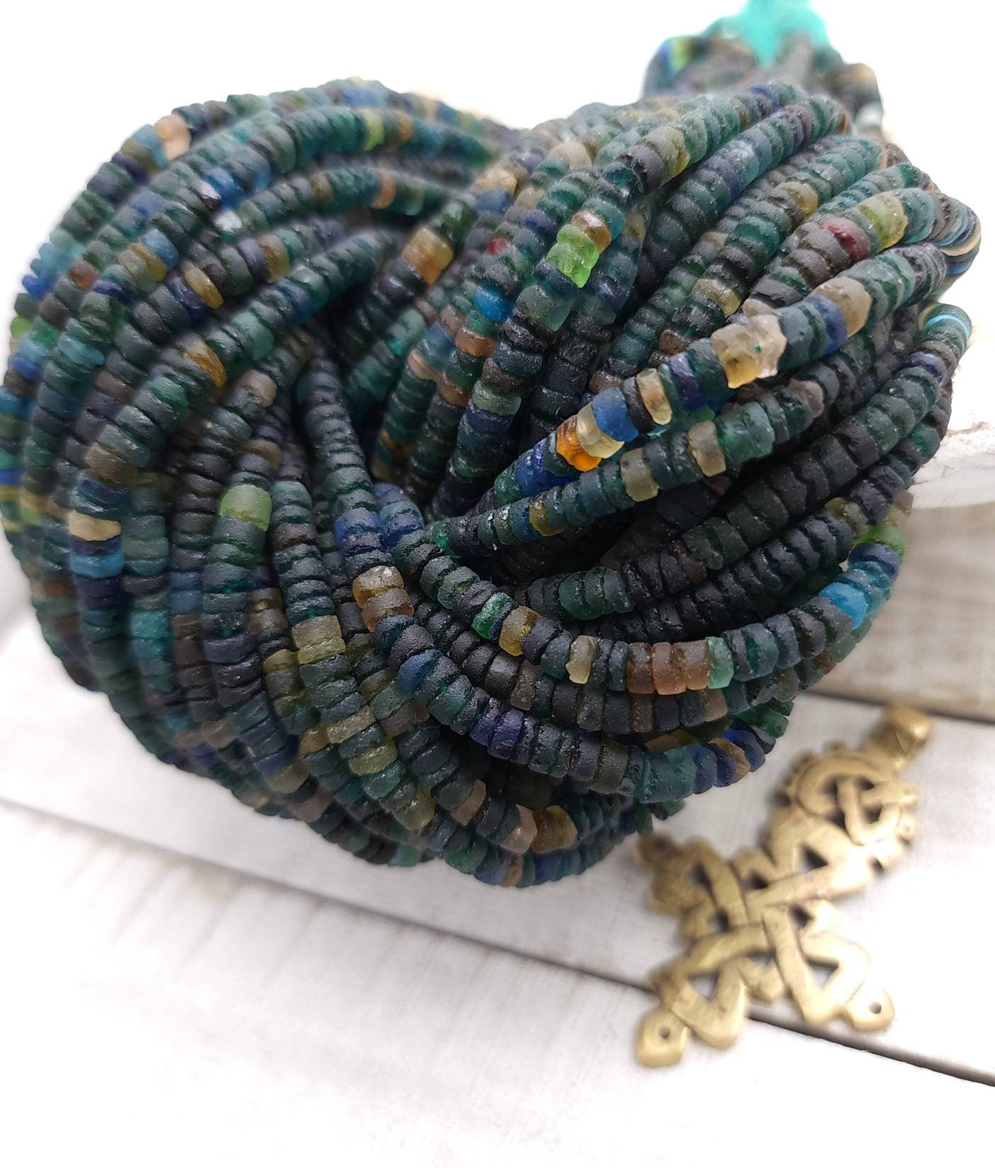Dark Roman Glass 100% Genuine Strand 15" 3-4mm 190+Beads / Vintage Supplies / Jewelry Supplies / Heishi Beads / Ancient Roman Glass.