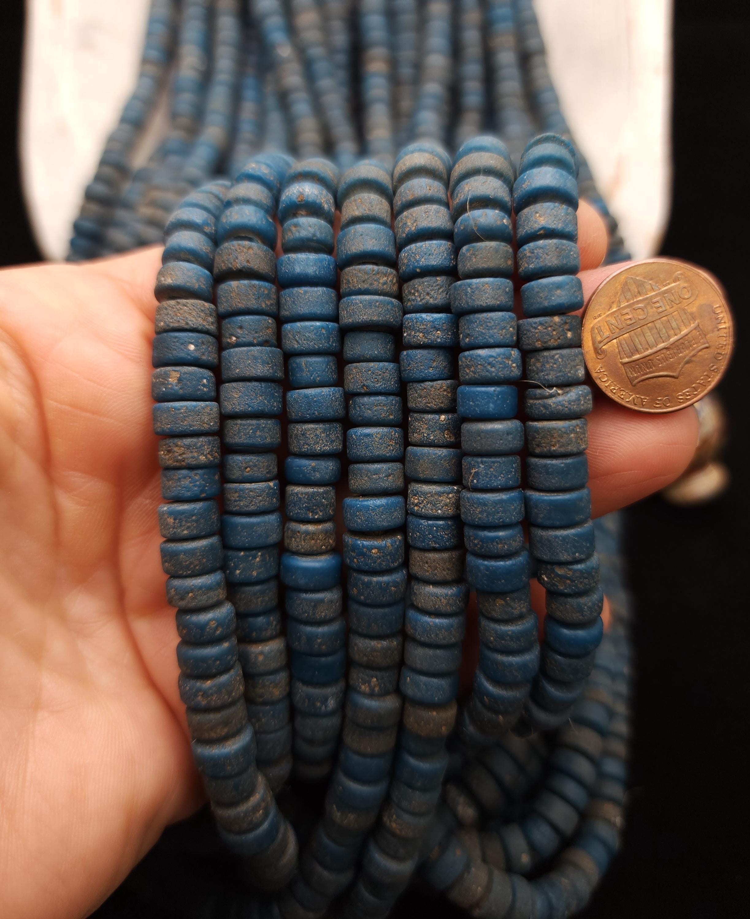 Glass Beads With Rustic Accent 6-8mm 10" Long Strand / Handmade Beads/ Heishi / Java Indonesia  Beads / Jewelry Making Supplies / Craft.