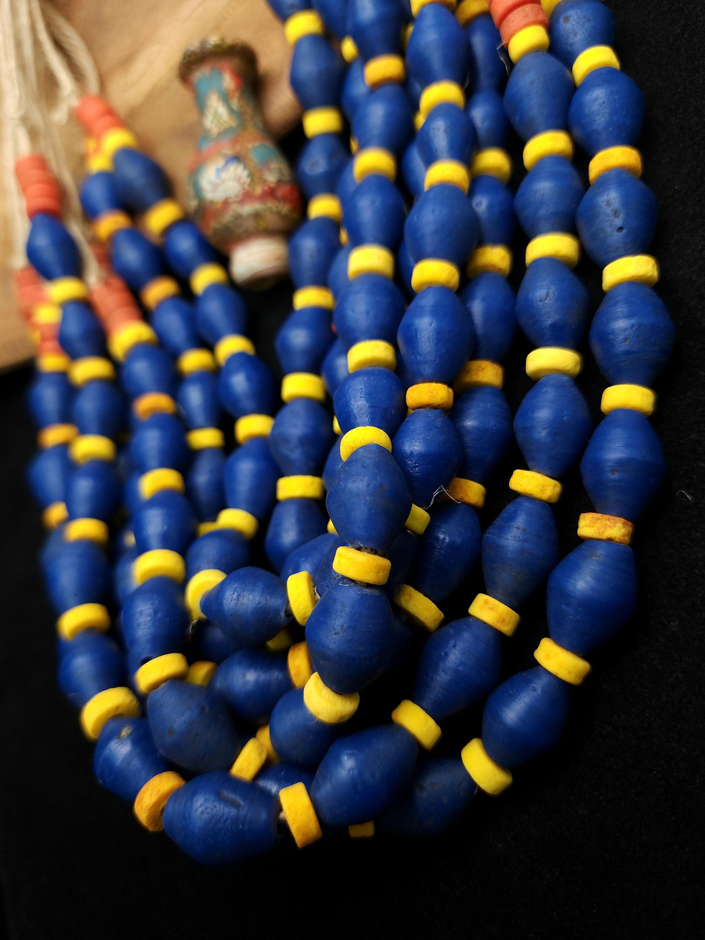 Full Strand 13-14" Blue Bicone Glass Beads 16mm, Rustic Indonesian Beads, Jewelry Making Supplies, Craft.