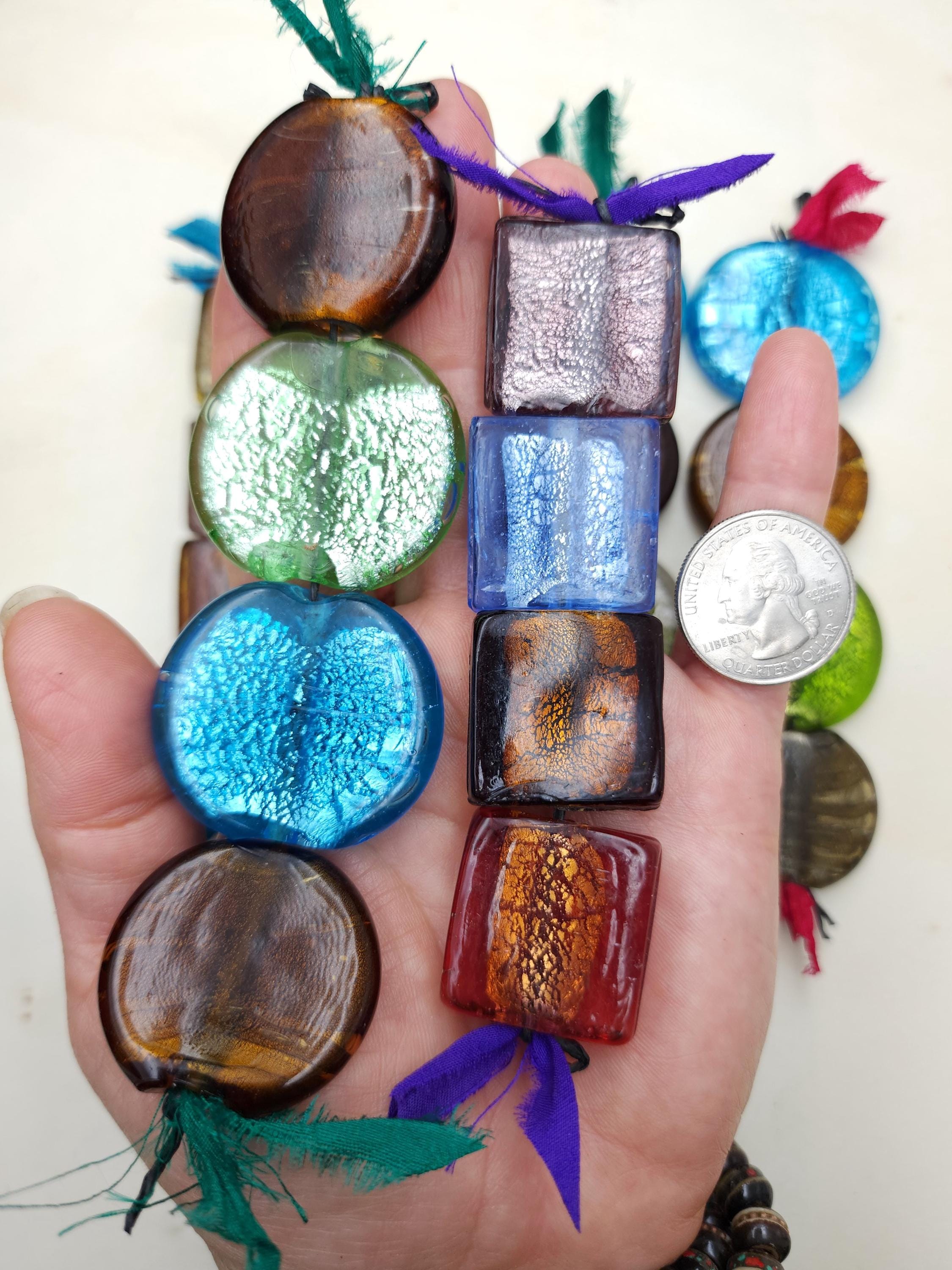 Lampwork Silver Foil Glass Beads, Handmade Murano Style Bead Strand [4] Option to Choose, Fun Colors, Boho Ethnic Jewelry Making.