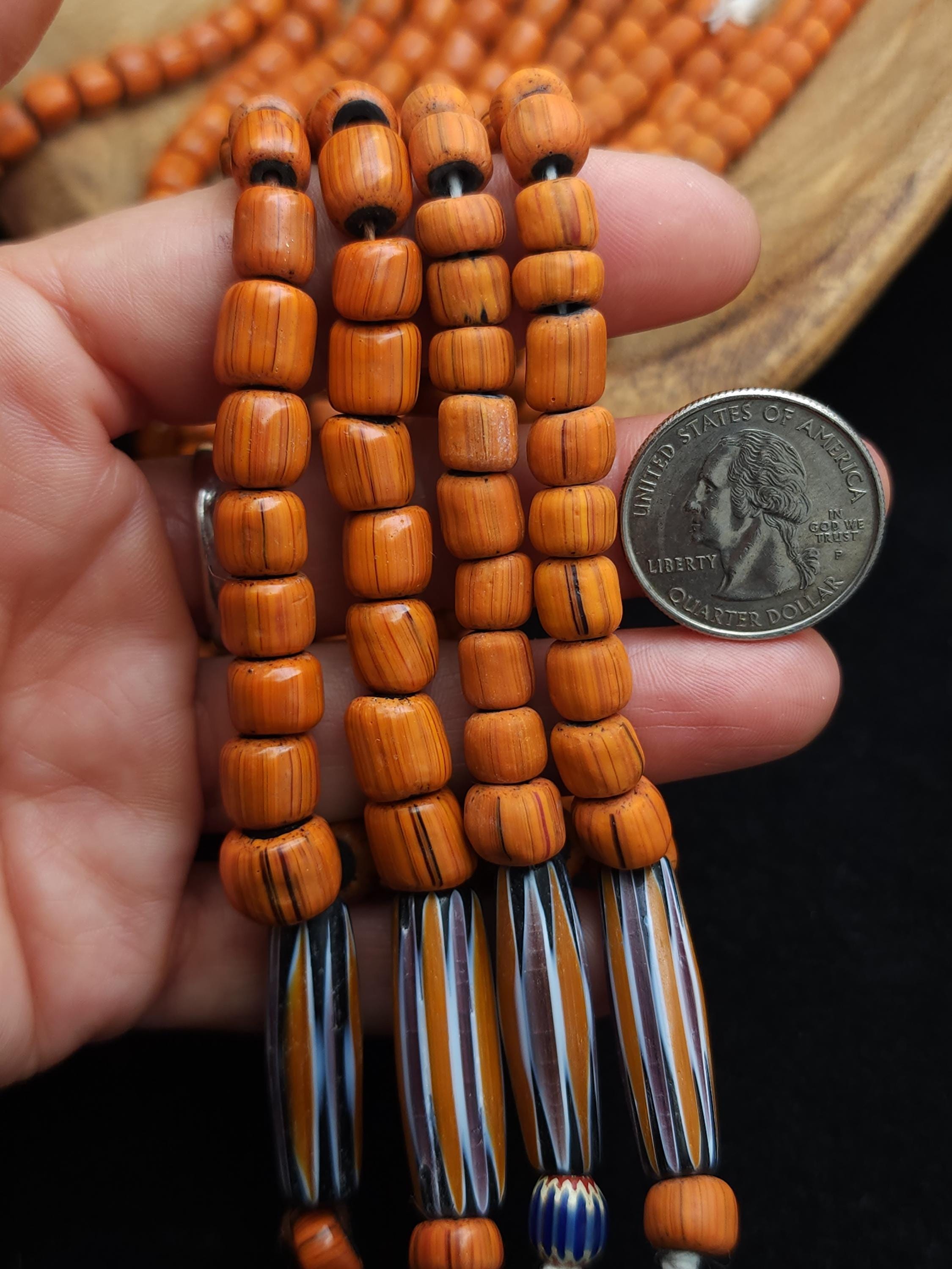Javanese Glass Beads, Vintage Muti-Salak Beads, Orange Glass Beads, Traditional Java Beads, Strand 16-17" 5-10mm, Jewelry Making Supplies.