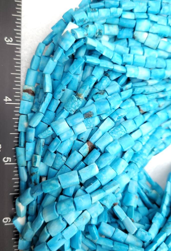 Genuine Turquoise From Afghanistan Full Strand 15" 4mm-7mm x 5mm 60-70 Beads, Rustic Square Beads Of Turquoise, Jewelry Making Supplies.