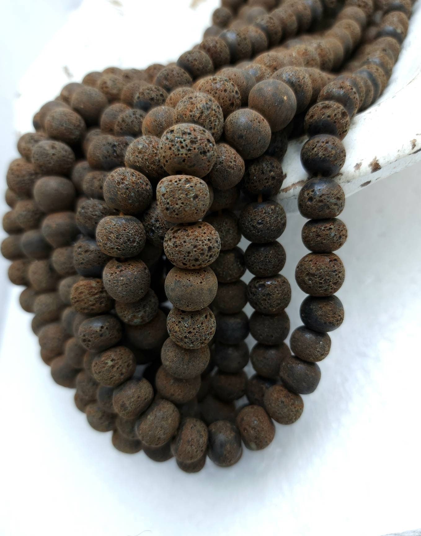 Vintage Rustic Craft Beads Handmade By Hands Thailand 11-12x10-11mm Strand 12 Beads / Rustic Glass Beads / Jewelry Supplies / Little Stock.
