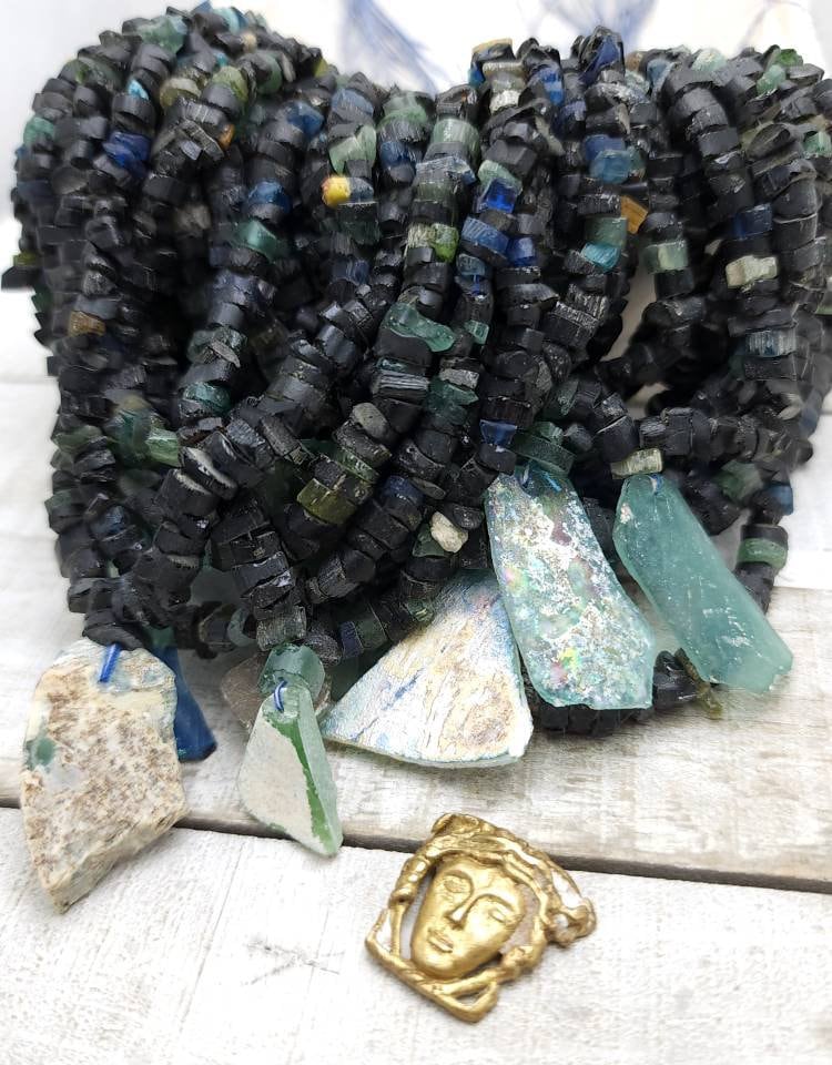 Genuine Ancient Roman Glass Beads Small Chunky 5-8mm Full Strand 15.5" Inches / Authentic Roman Glass Not Imitation / Jewelry Supplies.