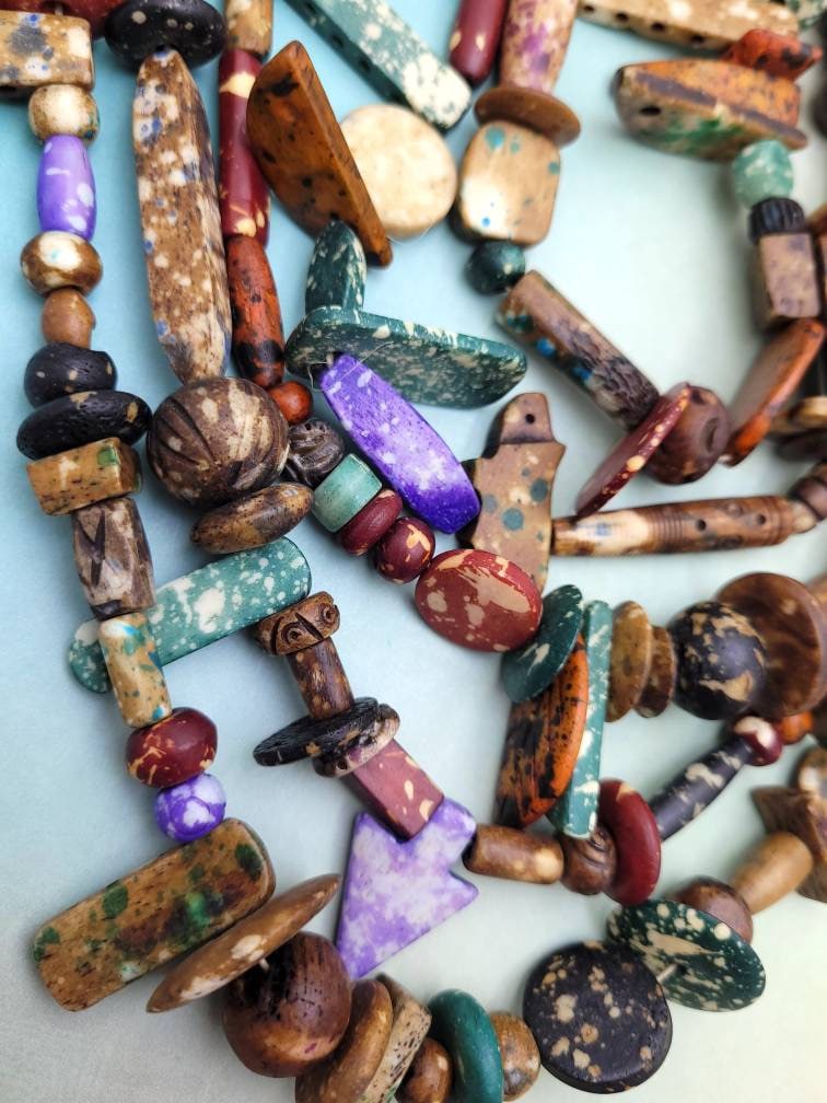 Rustic Splattered Bone Beads / Strand 14" Variety Of Bone Beads / Tribal / Ethnic / Boho / Fun Beads / Jewelry Making Supplies.