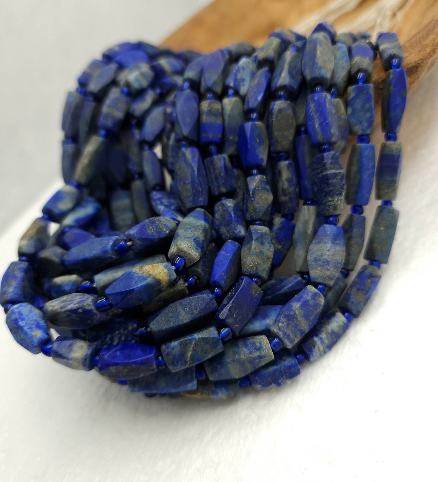 Afghani Faceted Lapis Lazuli Genuine Natural Stone Large Beads Full Strand 16" / Jewelry Making Supplies