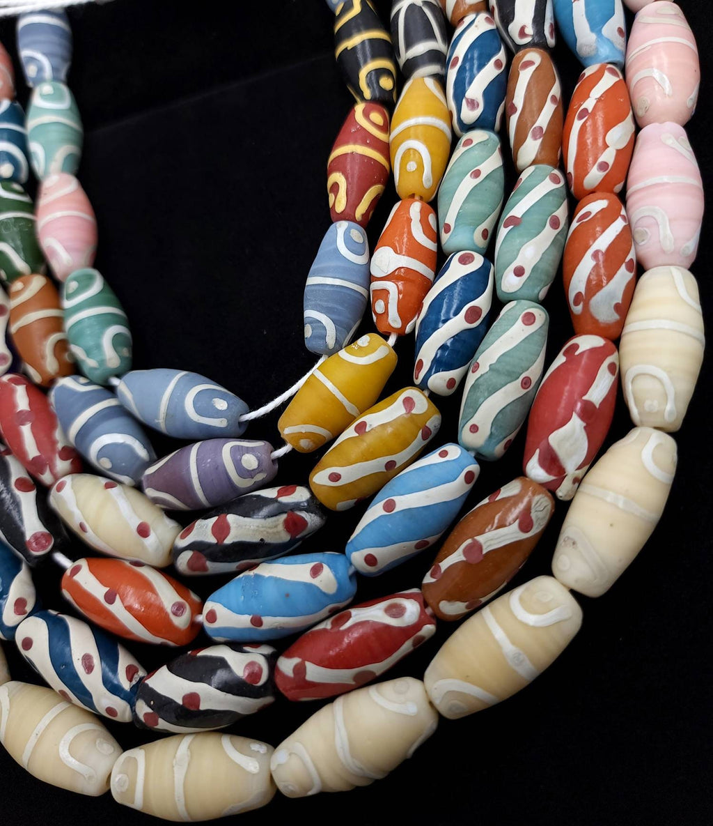Tubular Glass Beads Hand Made From Thailand / Insonesia Beads / Lampwork beads / 18 "Strand / Jewelry Making Supplies.