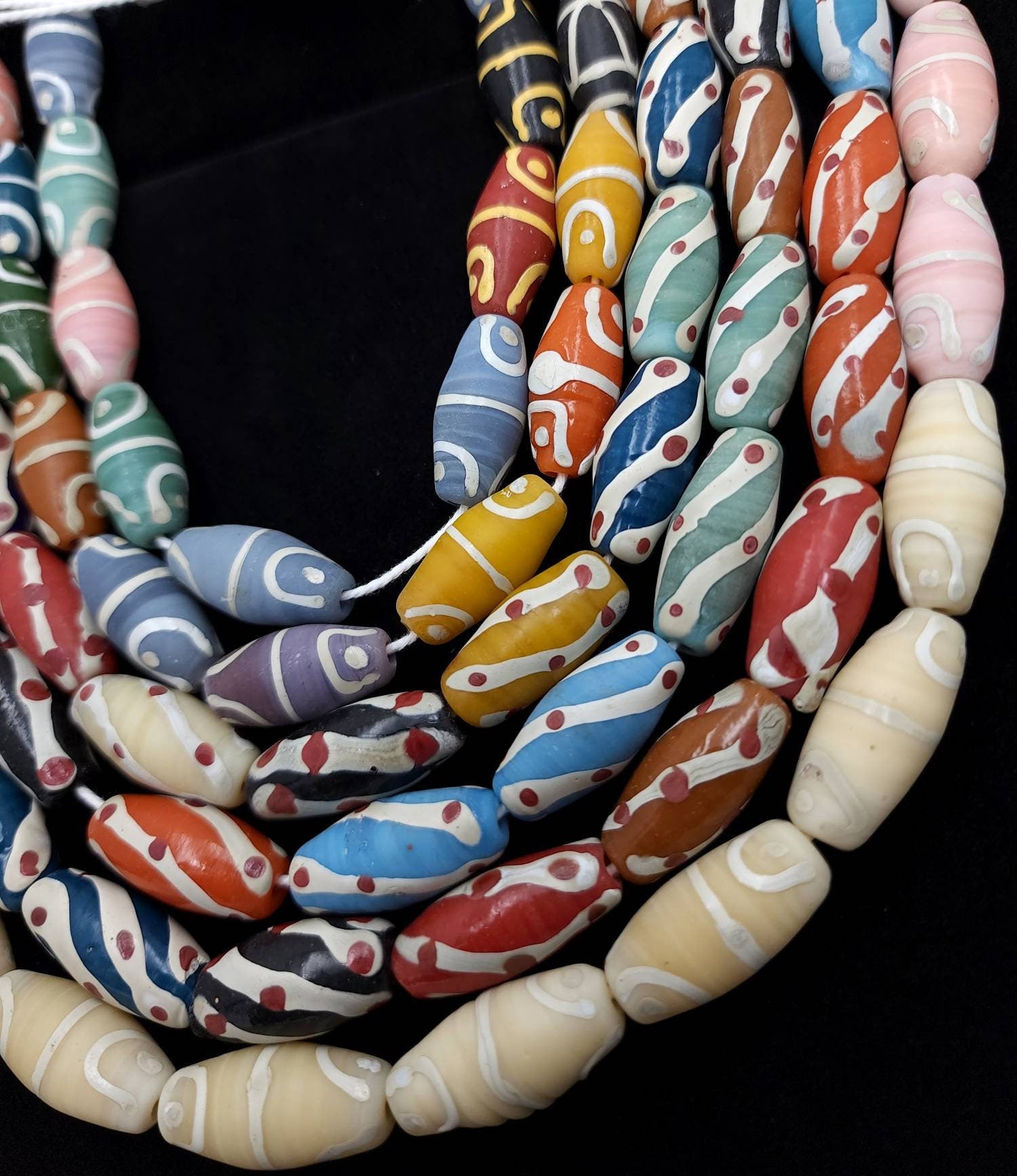 Tubular Glass Beads Hand Made From Thailand / Insonesia Beads / Lampwork beads / 18 "Strand / Jewelry Making Supplies.