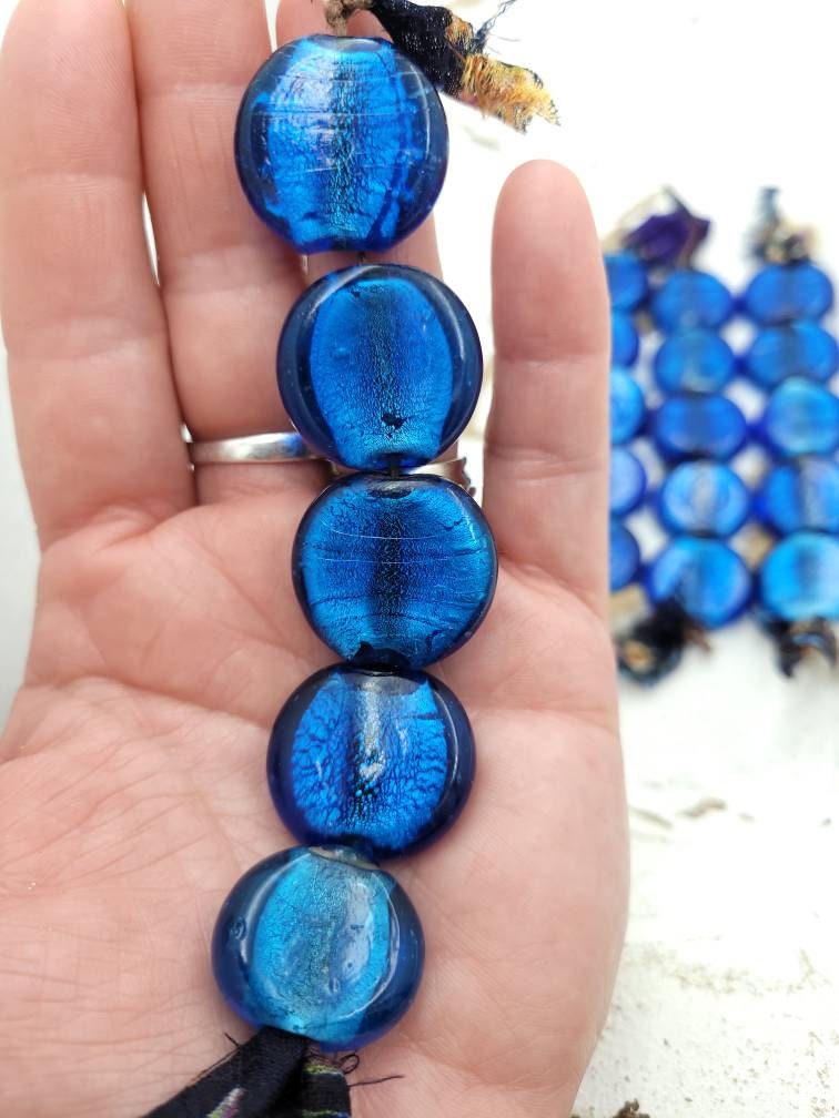 Murano Lampwork Silver Foil Beads23-25mm Strand With 5 Beads / Jewelry Supplies.