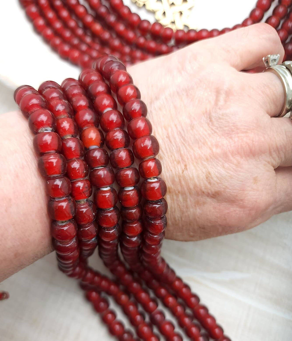 White Heart Red Glass Beads Strand 10" Inches34-36 Beads 9-10mm / Venetian Beads / Vintage / Cherry Red / Jewelry Making Supplies