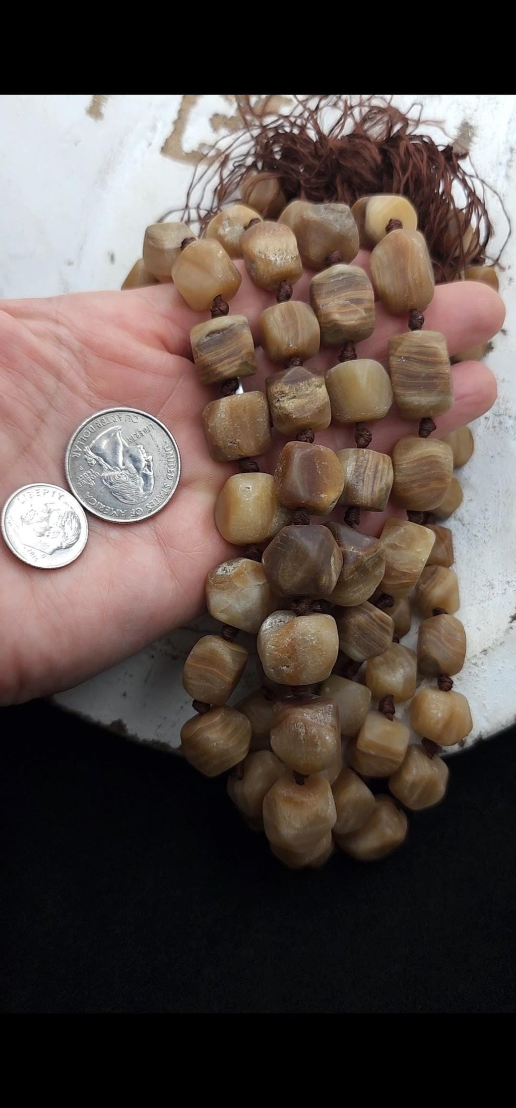 Vintage Natural Stone Beads (Calcite) From Afghanistan, Healing Stones, Full Strand 19-20" 9-17mm, Jewelry Making Supplies.