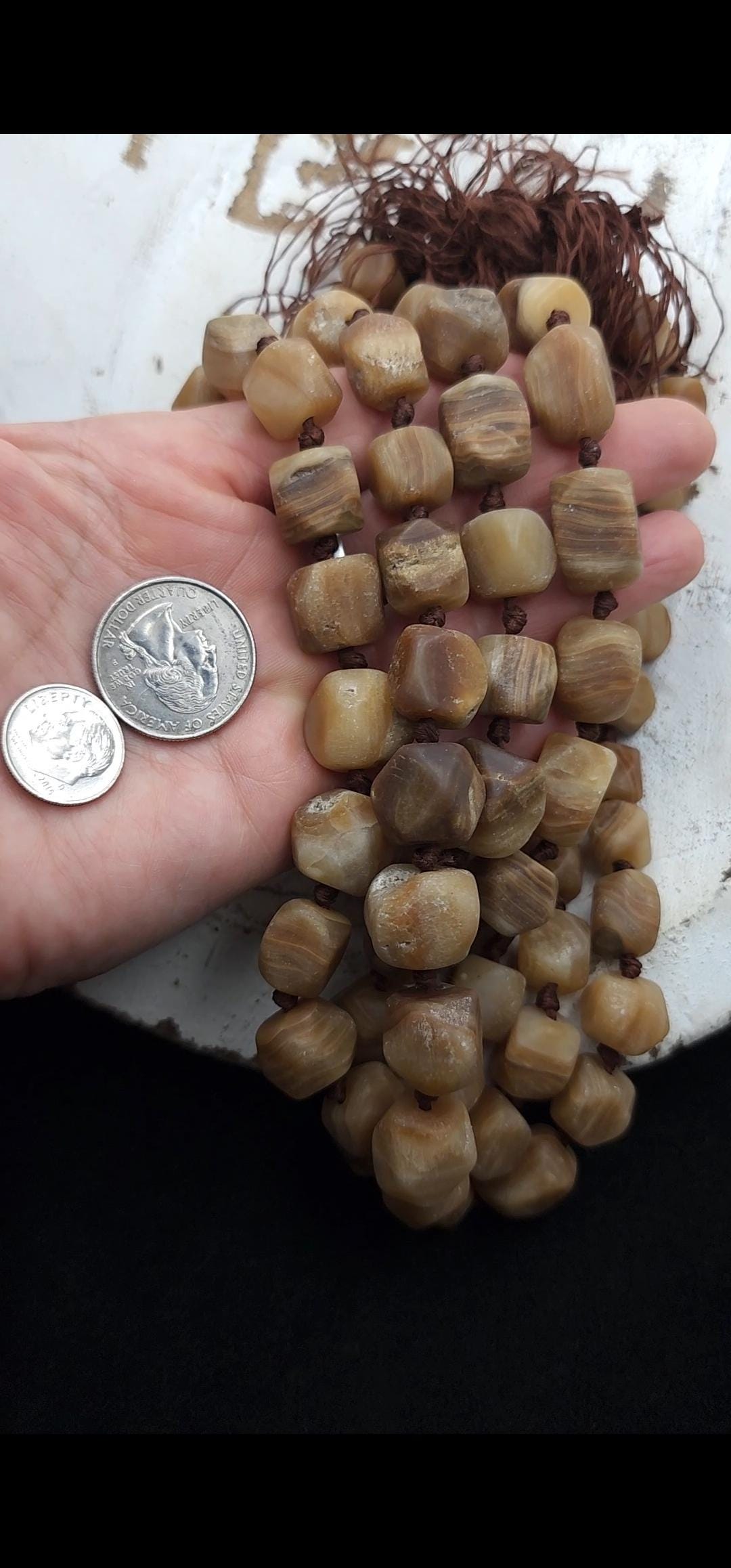 Vintage Natural Stone Beads (Calcite) From Afghanistan, Healing Stones, Full Strand 19-20" 9-17mm, Jewelry Making Supplies.