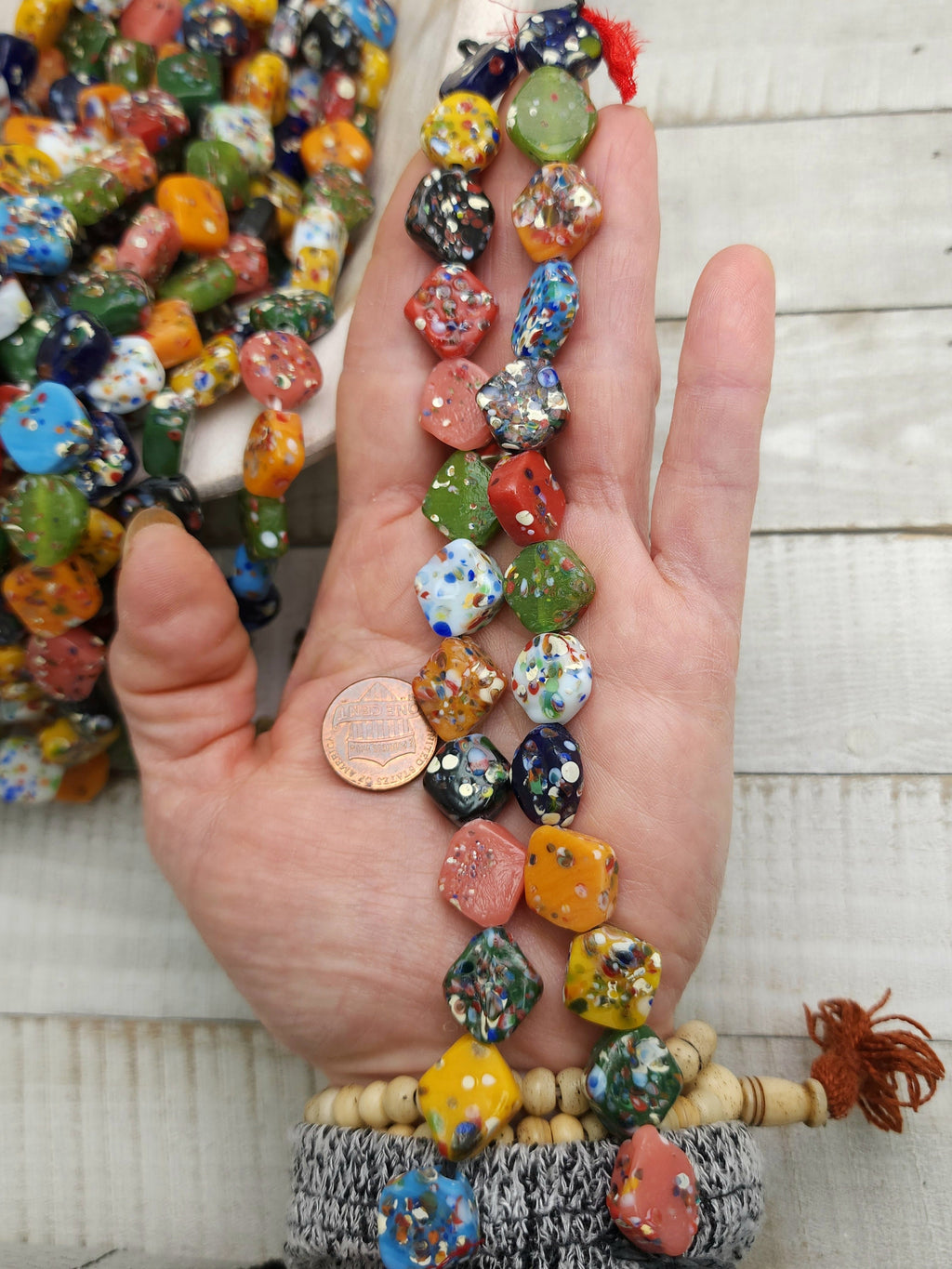 Square Mosaic Glass Beads / Strand With 12 Beads15-17mm / Thailand Beads / Indonesia / Lampwork Beads / Jewelery Making Supplies.