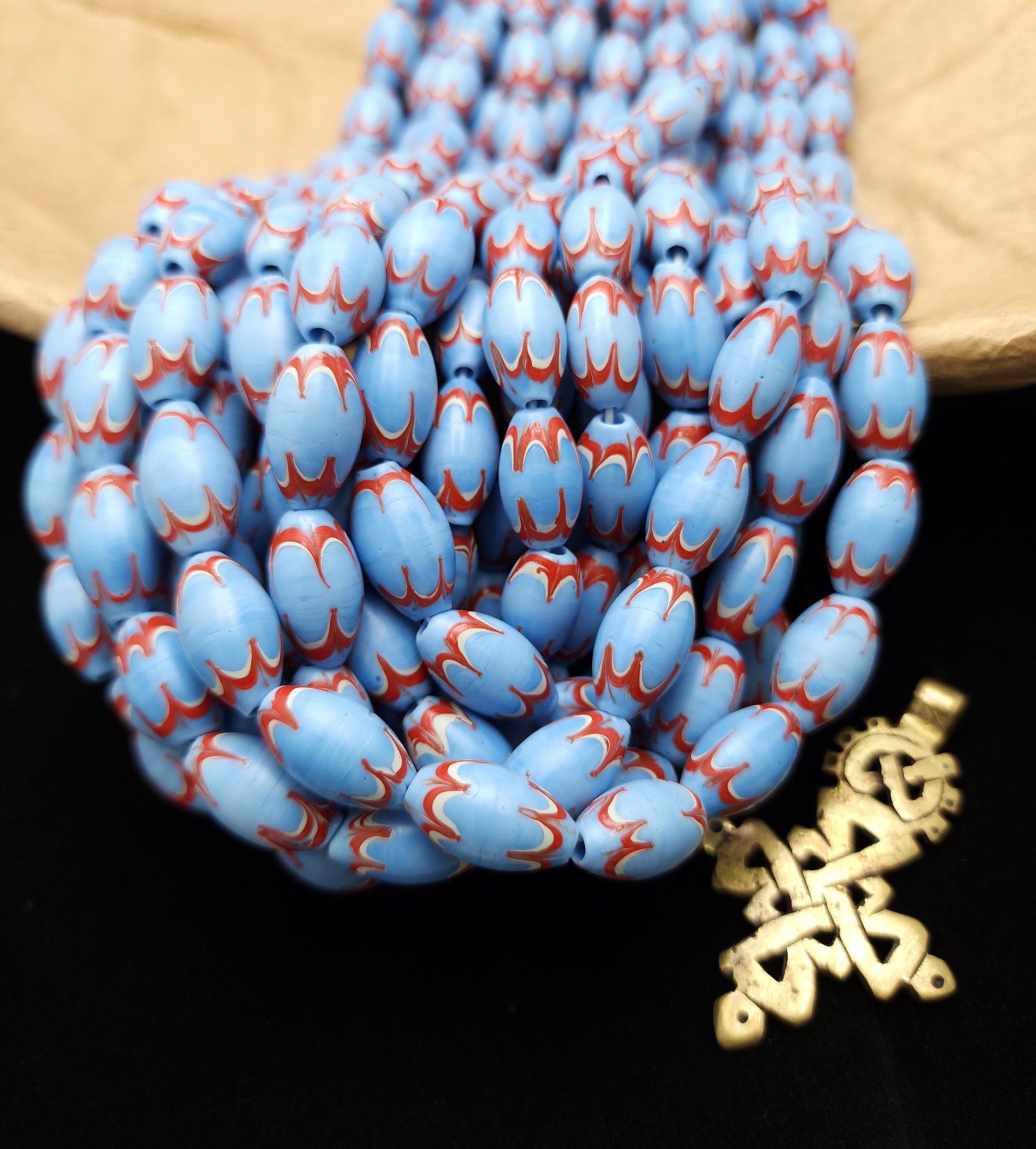 Large Glass Beads Like Chevron 18-20mm Strand With 10 Beads From Indonesia, Native, Ethnic, Tribal, Jewelry Making Supplies.