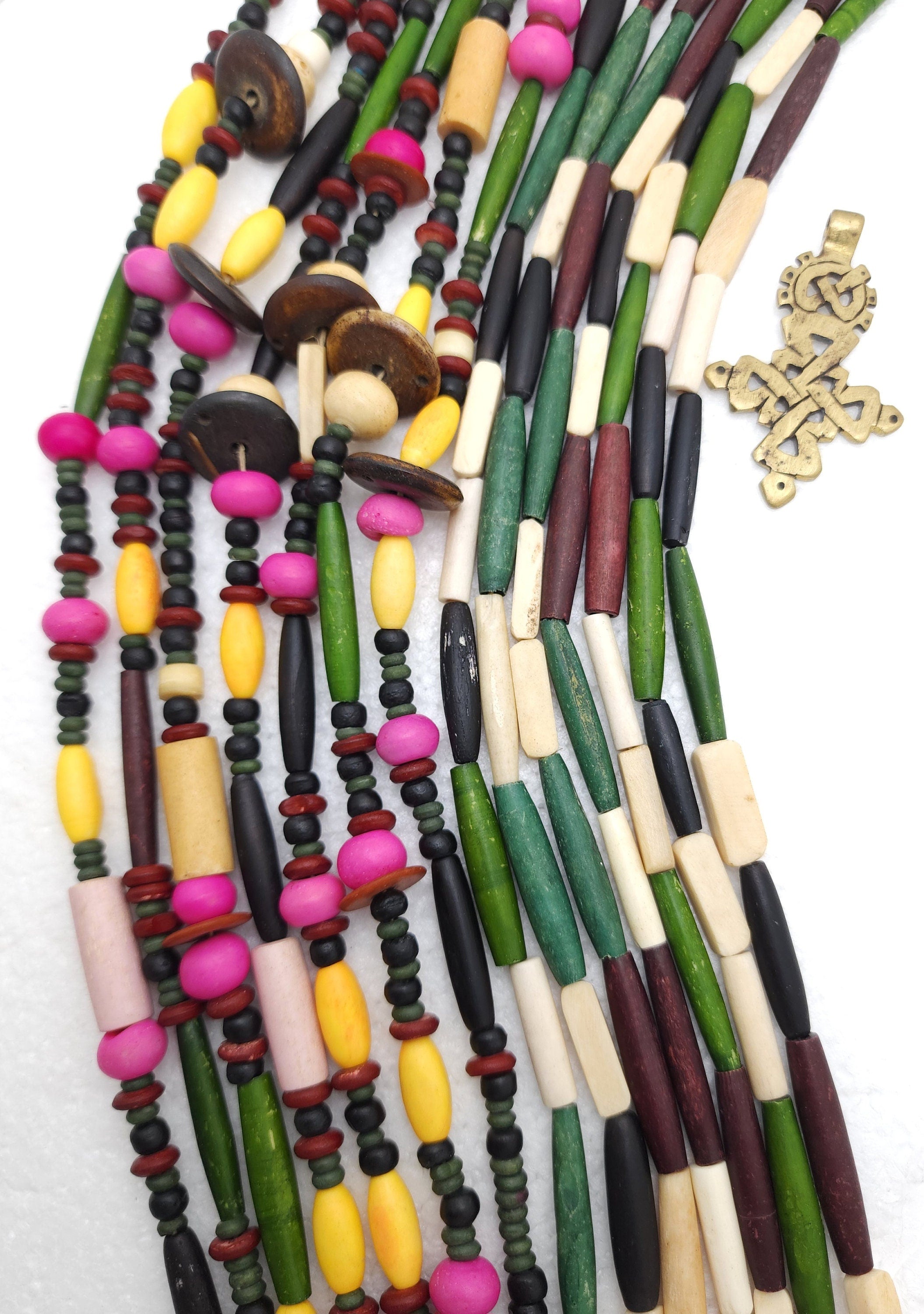 Great Mix Of Buffalo Bone Dyed And Natural Beads, Jewelry Making Supplies, Strand 12", Option to choose Tubes Or Variable and Fun Beads.