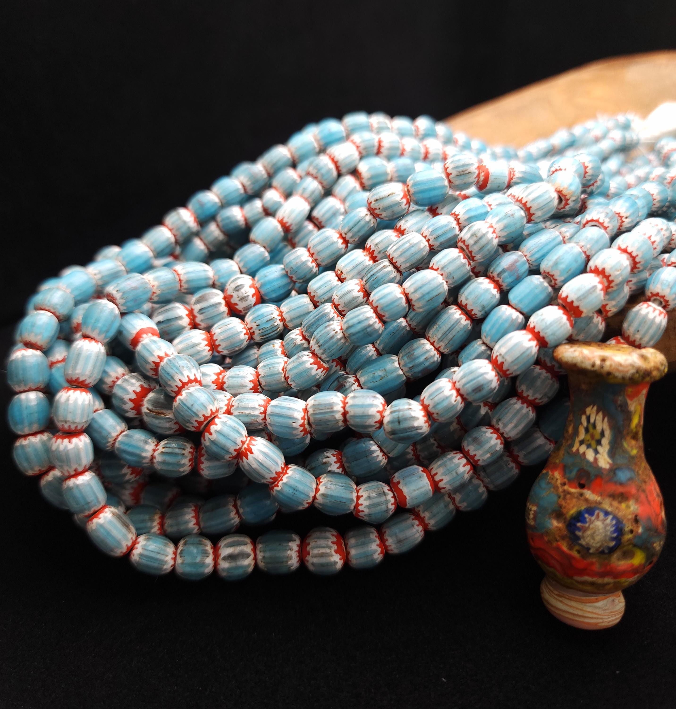 Blue Multilayer Chevron Beads From Java Indonesia, 7-10mm x 7-9mm+, Full Strand 21" Inches 60-62 Beads, Vintage, Jewelry Supplies.