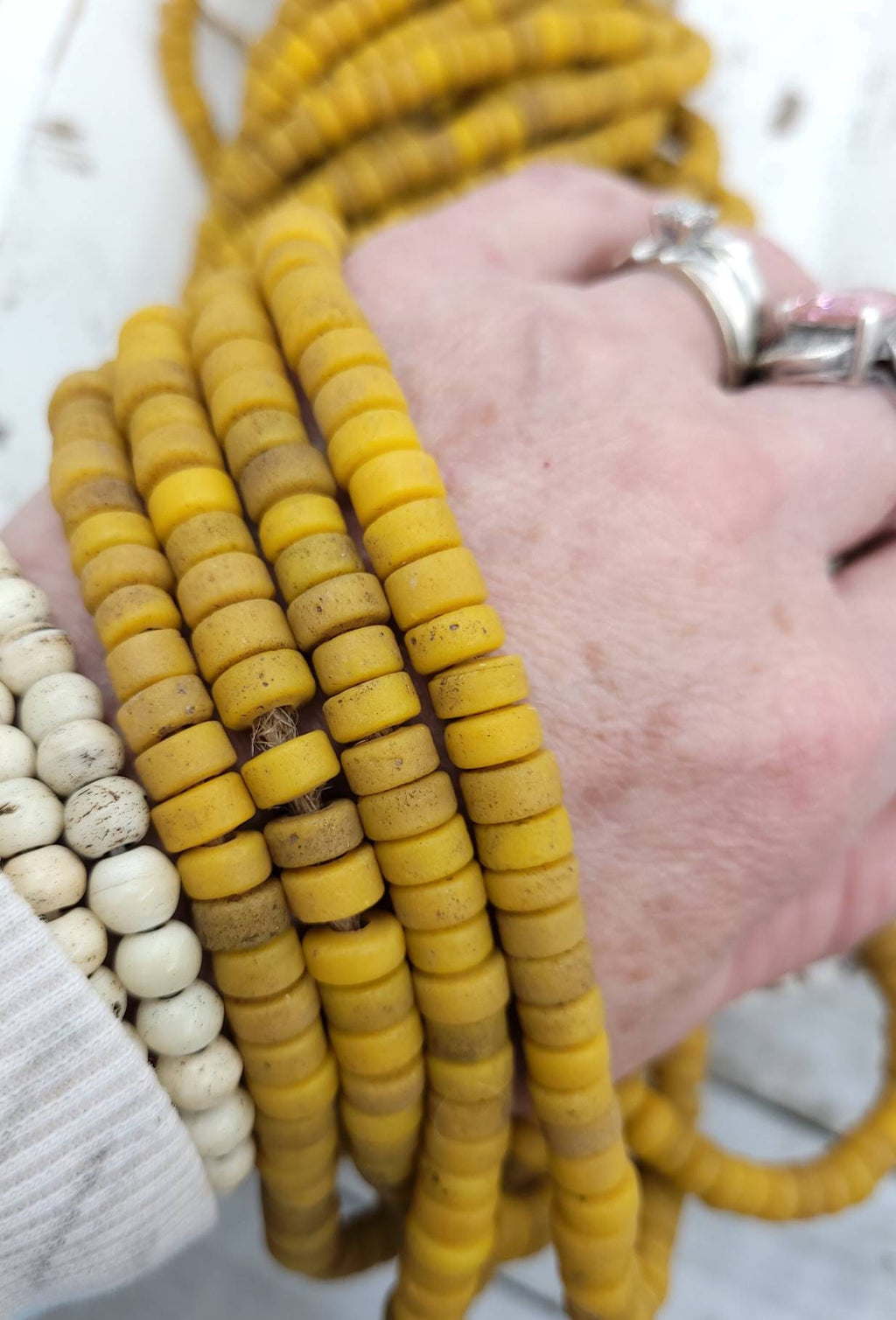 Heishi Rustic Glass Beads From Thailand, 10"Long Strand 8mm, Indonesia, Java, Tribal, Jewelry Making Supplies.