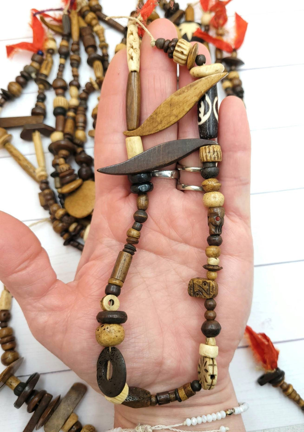 Strand 14" Fun & Variable Bone Beads 4-38mm / Ethnic / Boho / Hippie / Tribal / Hand Carved Beads / Jewelry Making Supplies.