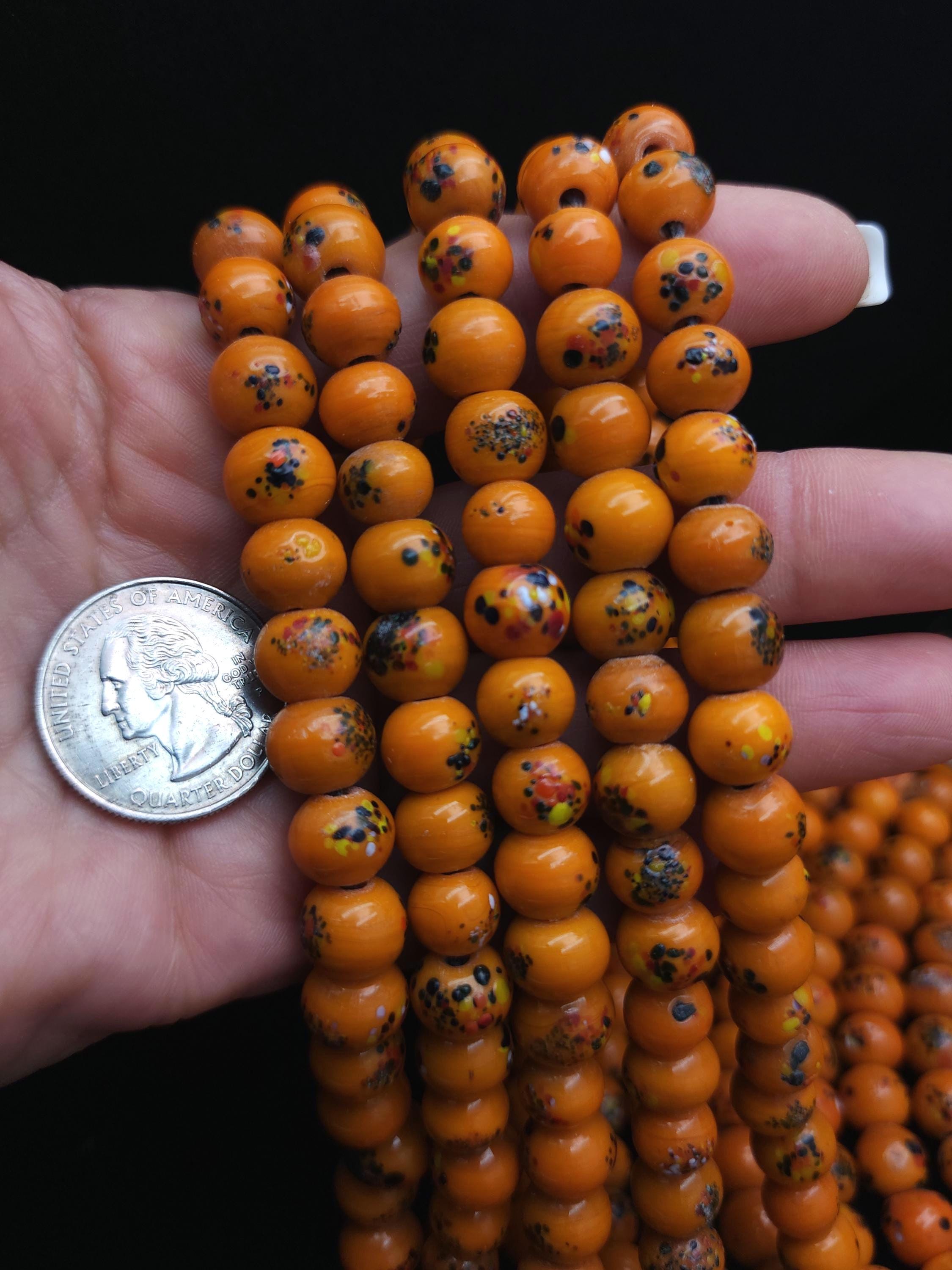 Orange Glass Beads Handmade From Indonesia 9-10mm x 8-9mm Strand 10" 28-30 Beads / Lampwork Beads / Jewelry Making Supplies / Java beads.