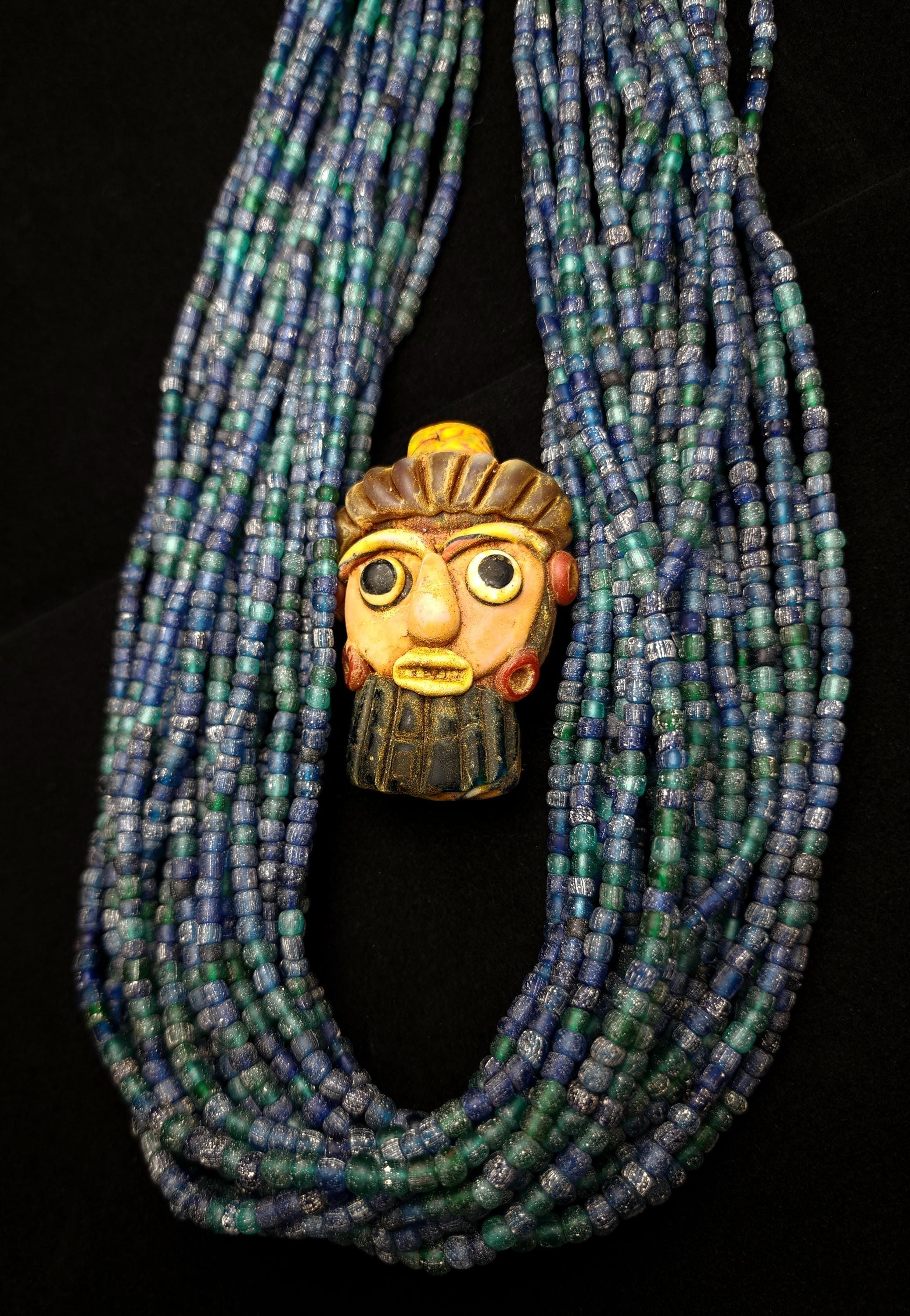 Boho Rustic Glass Beads from Indonesia 4-6×3-5mm Strand 22" [166 Beads], Blue & Green Handmade Beads, Craft Jewelry DIY.