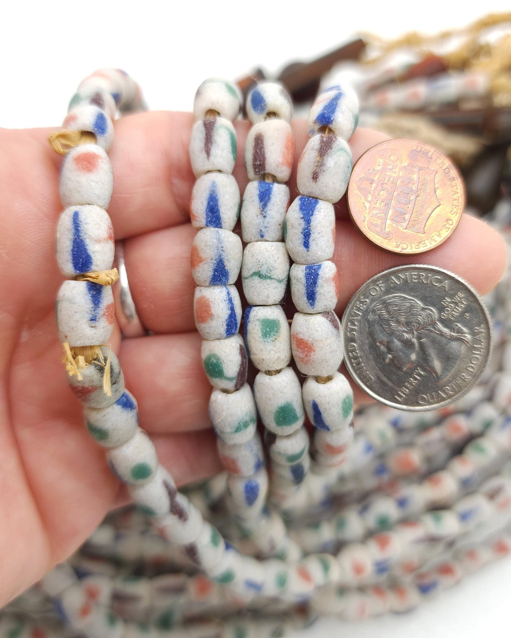 Vintage Recycled African Glass Beads Strand 17" 8-10mm 44-48 Beads / Jewelry Making Supplies.