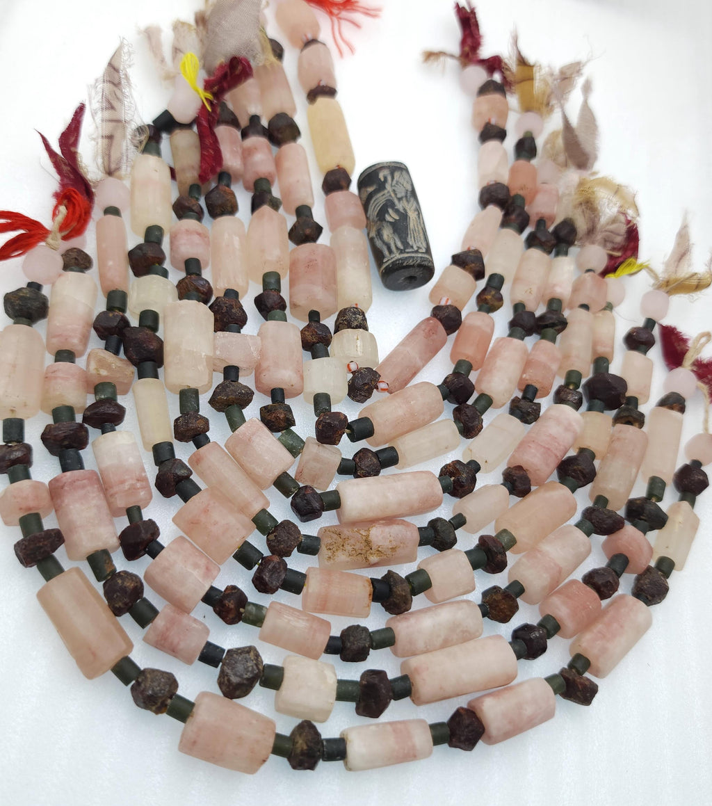 Authentic Old Calcite From Afghanistan, Strand 10", Very Old Pink Calcite, Old Garnet Stone, Unusual, Jewelry Making Supplies, Craft.