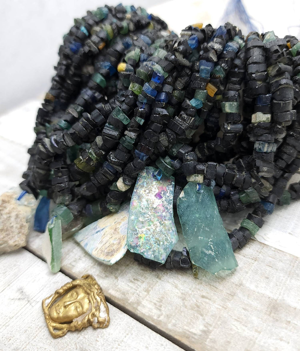 Genuine Ancient Roman Glass Beads Small Chunky 5-8mm Full Strand 15.5" Inches / Authentic Roman Glass Not Imitation / Jewelry Supplies.