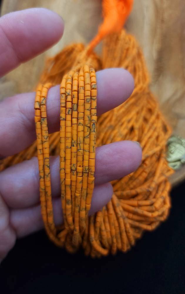 Orange Heishi Beads From Afghanistan /  Strand 12-13" Inches Long  150+ Beads 2mm  / Jewelry Supplies.
