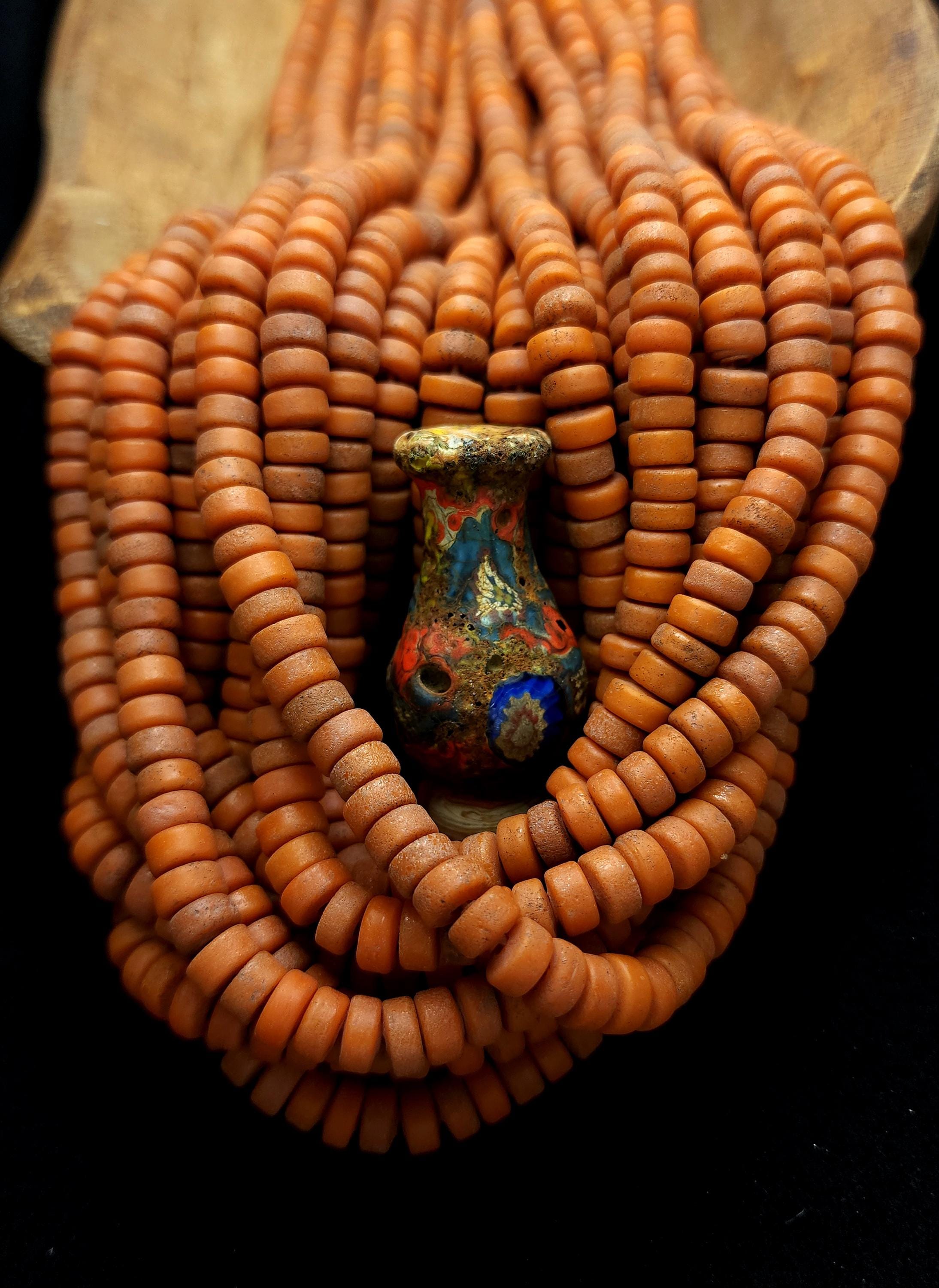 Indonesian Glass Beads, Strand 10" Choose 8, 9-10 Or 10-11mm, Carrot Orange Heishi Beads, Tribal Ethnic Jewelry Supplies.