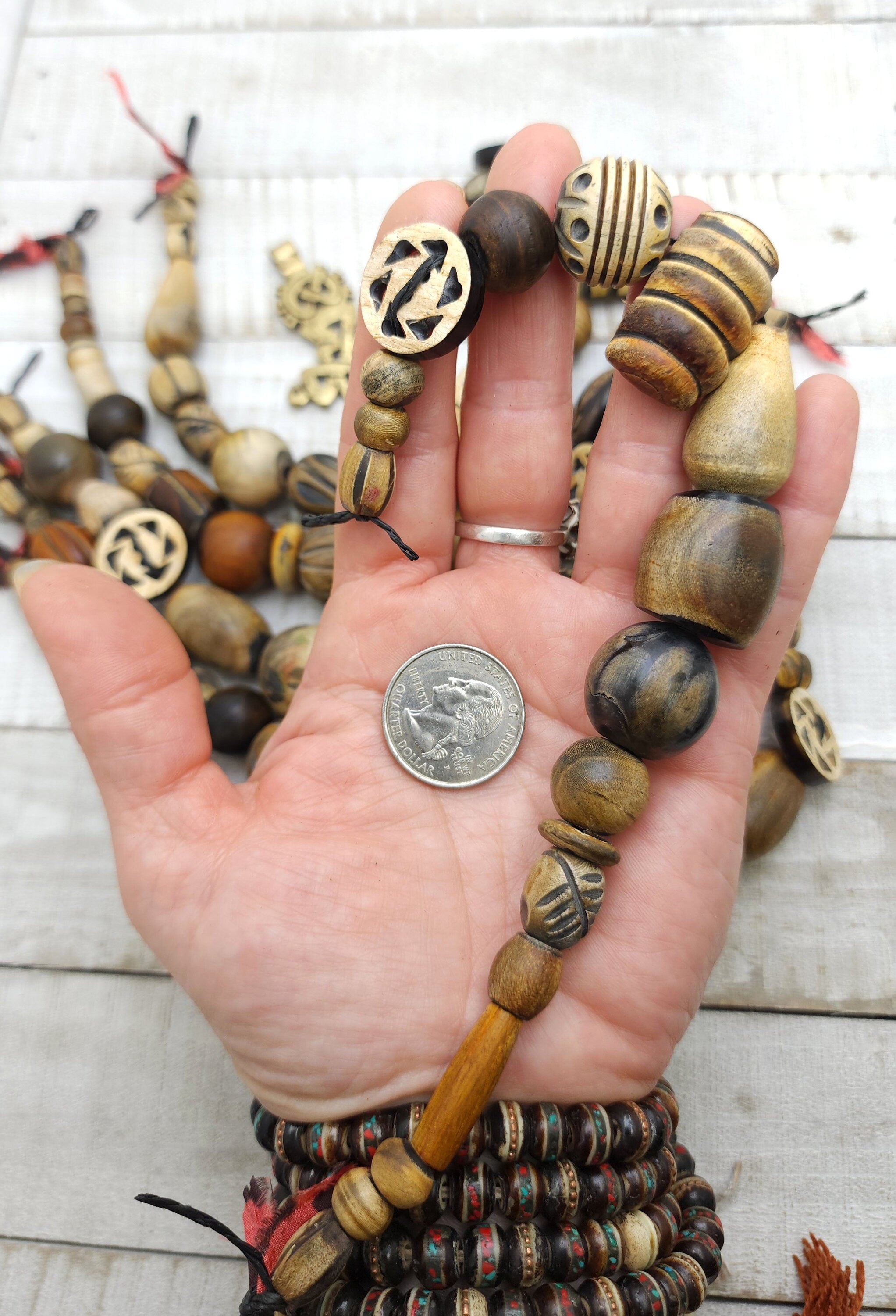 Hebra variable de cuentas de hueso de cuerno, 10", cuentas talladas, cuentas de hueso nativas y africanas, suministros para hacer joyas.