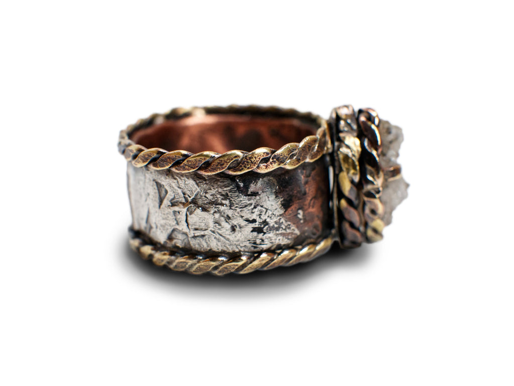Copper, 925 Sterling Silver, Brass, And Natural Geode Ring/Ring Size 5 & 9.