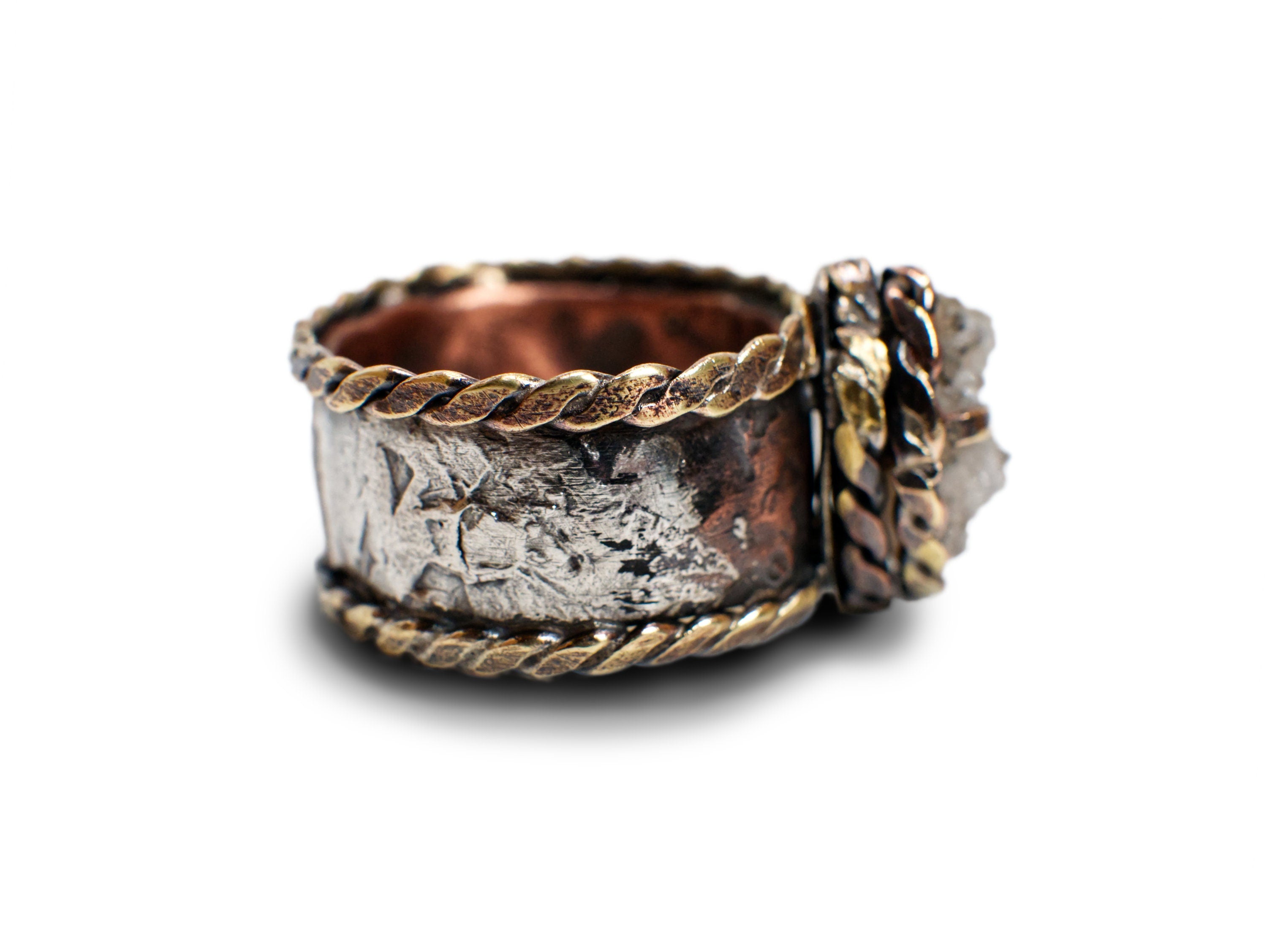 Copper, 925 Sterling Silver, Brass, And Natural Geode Ring/Ring Size 5 & 9.