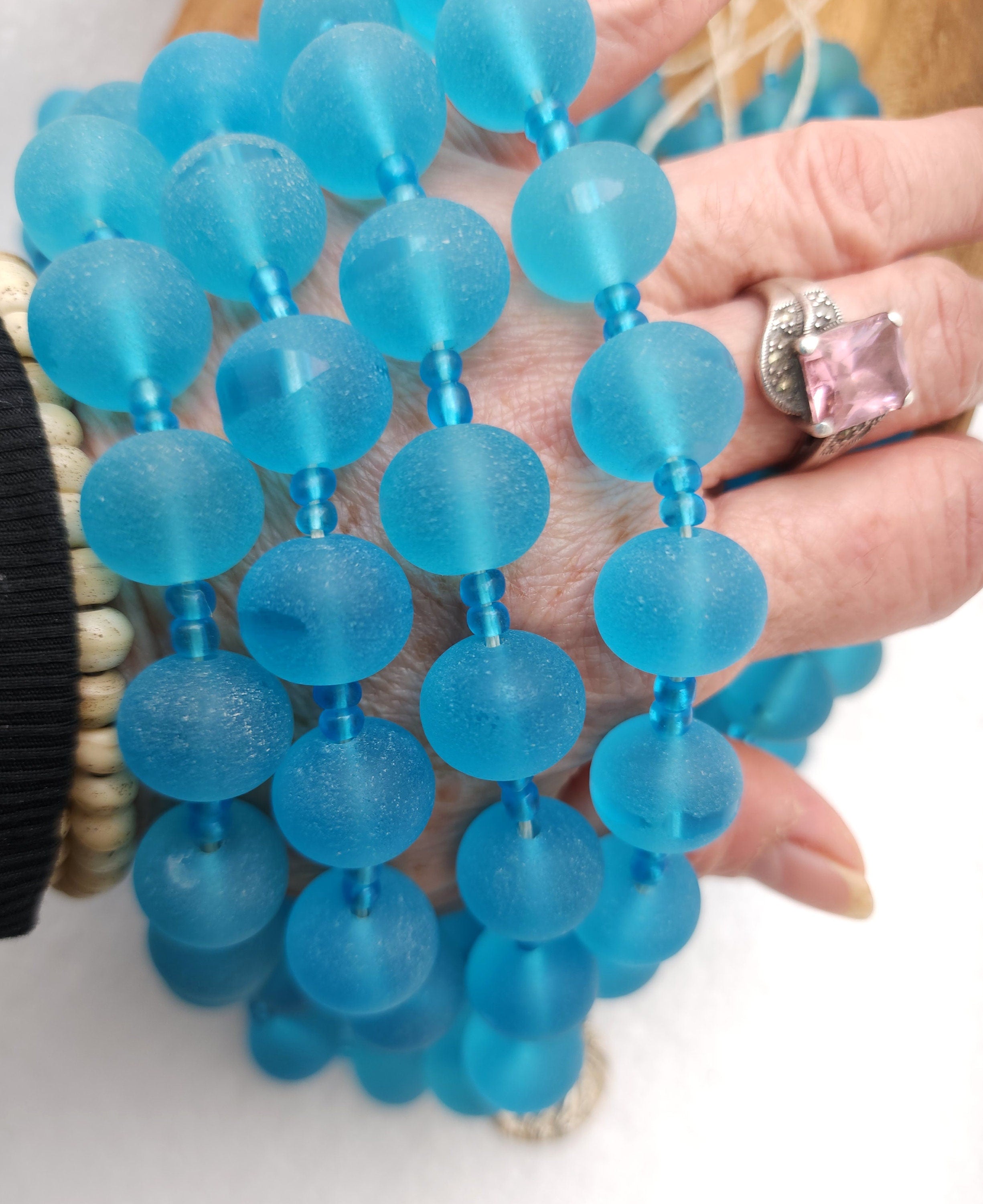 Large Afghan Beads Full Strand 15-16" 21 Beads 16mm, Sea Glass Beads, Vintage Beads, Jewelry Making Supplies.
