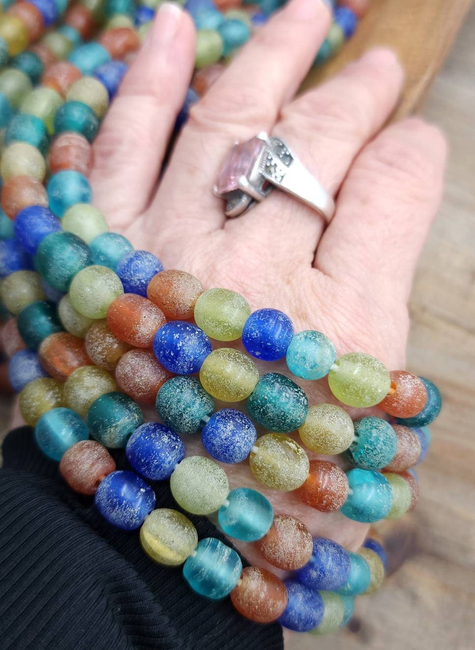 Java Translucent Glass Beads With Rustic Accent 9-10mm Choose Full Strand 21"+  Long 48+ Beads or Half Strand 11"+ [24+] / Indonesian Beads