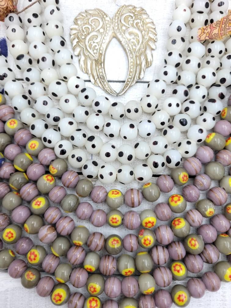 Beautiful Beads Handmade From Thailand Handcrafted, Millefiore, Lampwork Beads, Glass Beads, Jewelry Making Supplies, Strand 8", Venetian.