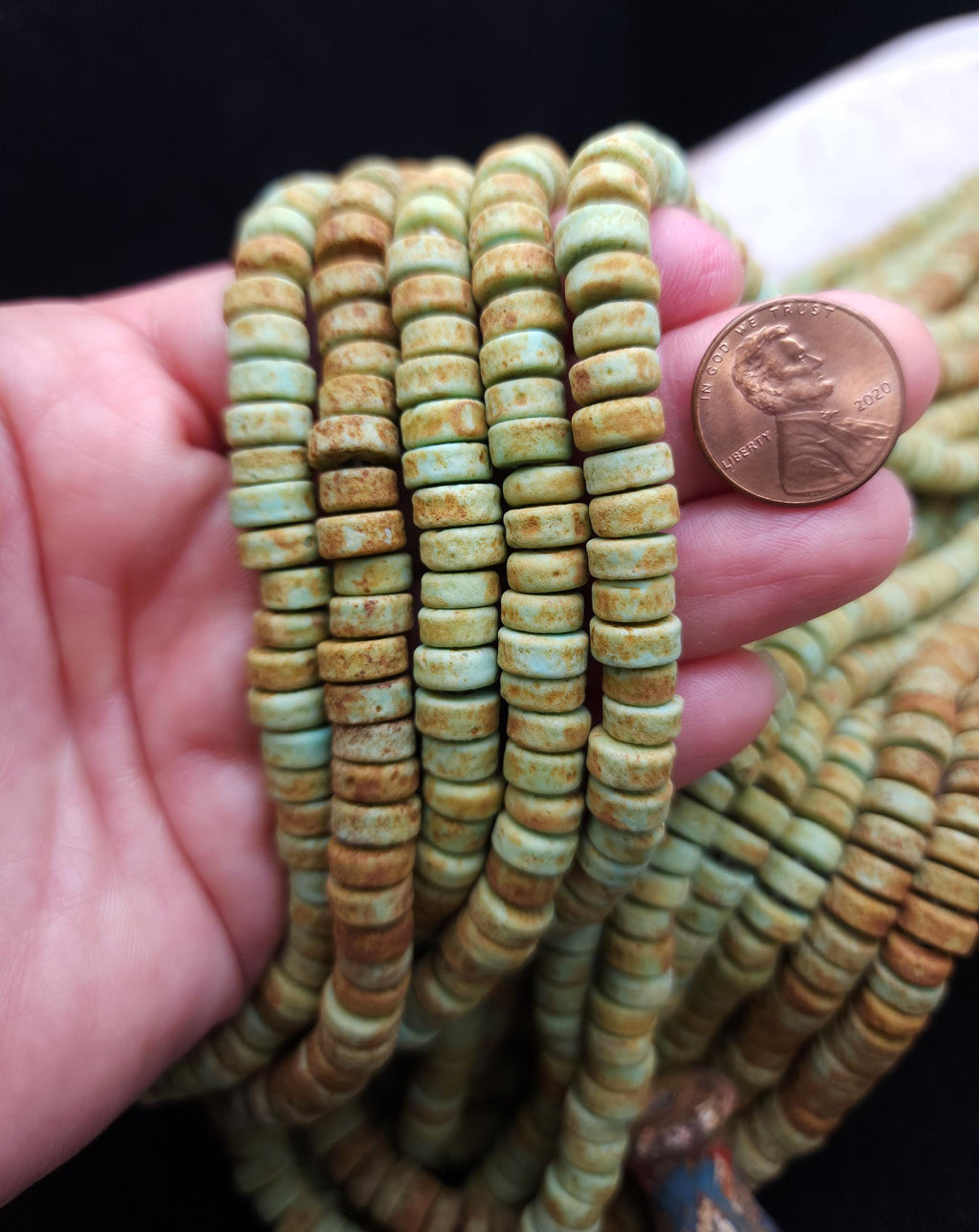 Pistachio Green Glass Beads / Rustic / Strand 10" 8mm / Java Indonesia Beads / Jewelry Making Supplies / Craft.