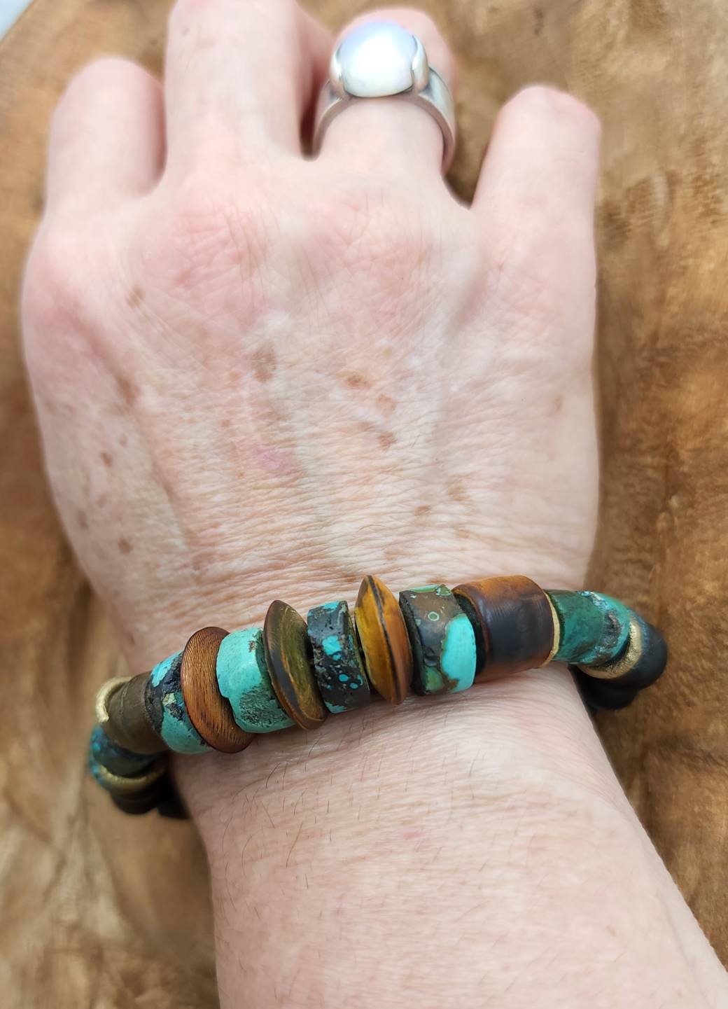 100% Natural Turquoise December Month Bracelet For Him Or For Her / Ethnic Boho Hippie Navajo / Handmade Jewelry/Fits 8-9 "