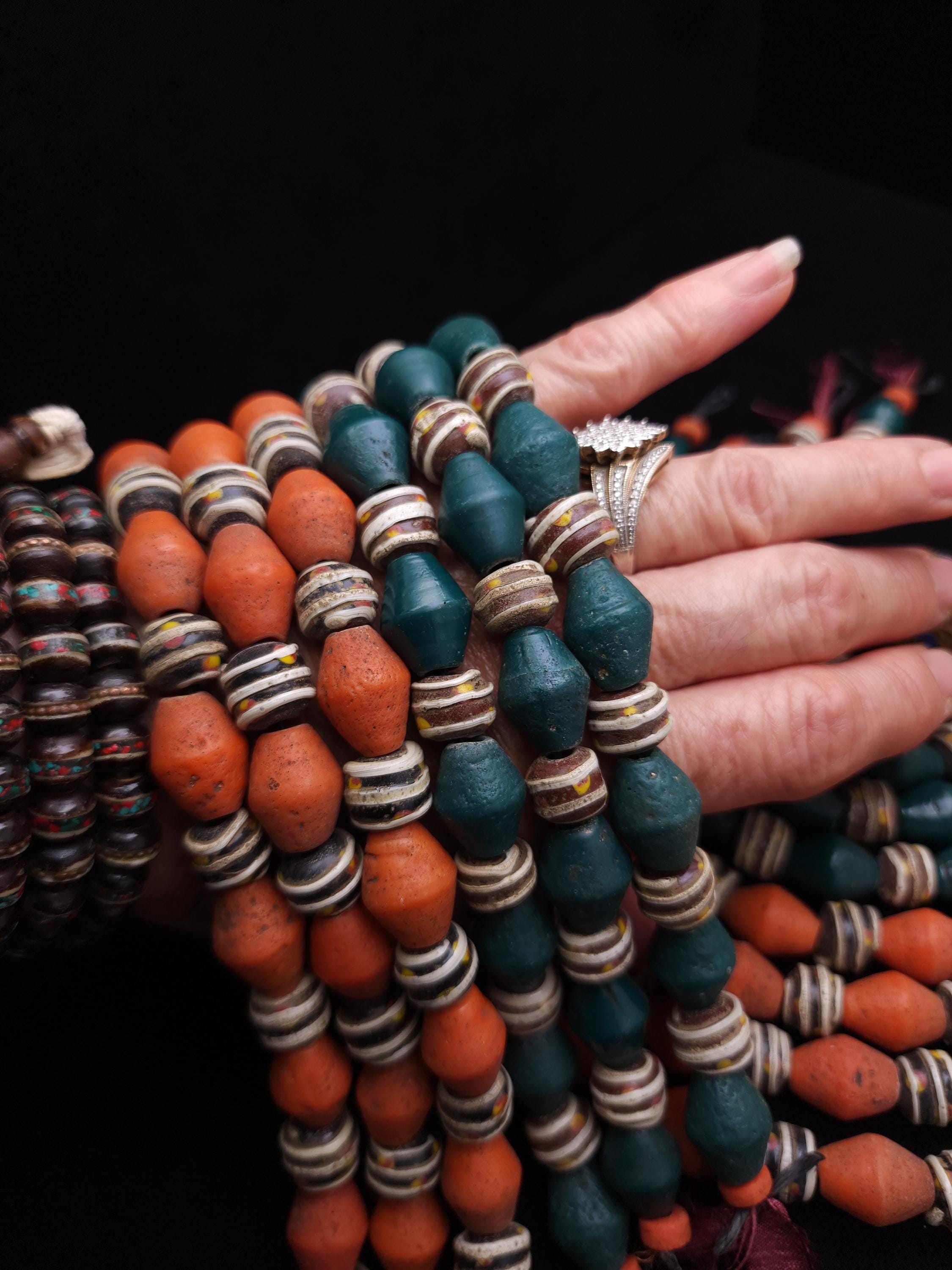 8" Strand [16 beads 9-12m] with a wide variety of beads with a rustic accent, Unique handmade glass beads from Indonesia, Jewelry Supplies