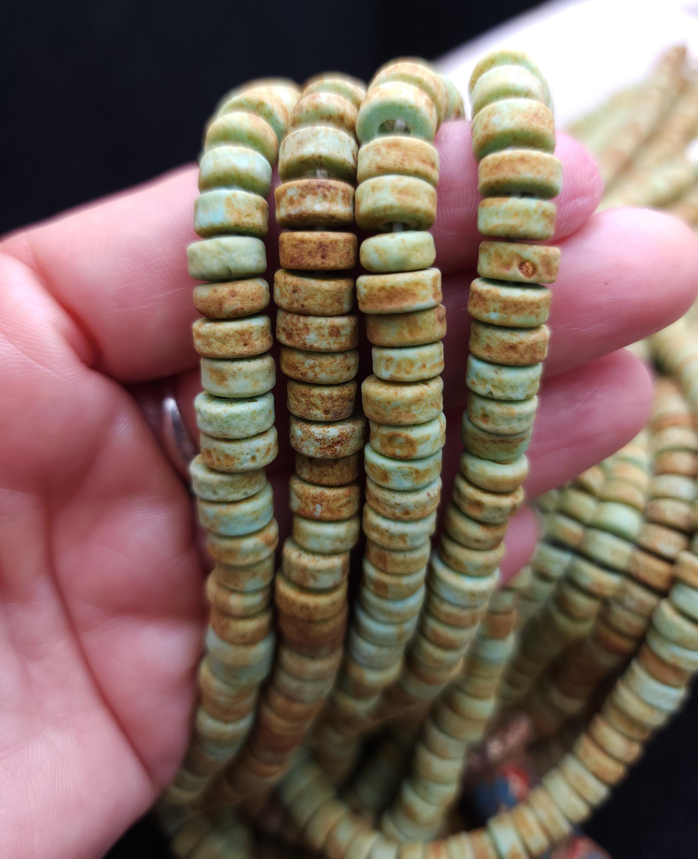 Pistachio Green Glass Beads / Rustic / Strand 10" 8mm / Java Indonesia Beads / Jewelry Making Supplies / Craft.