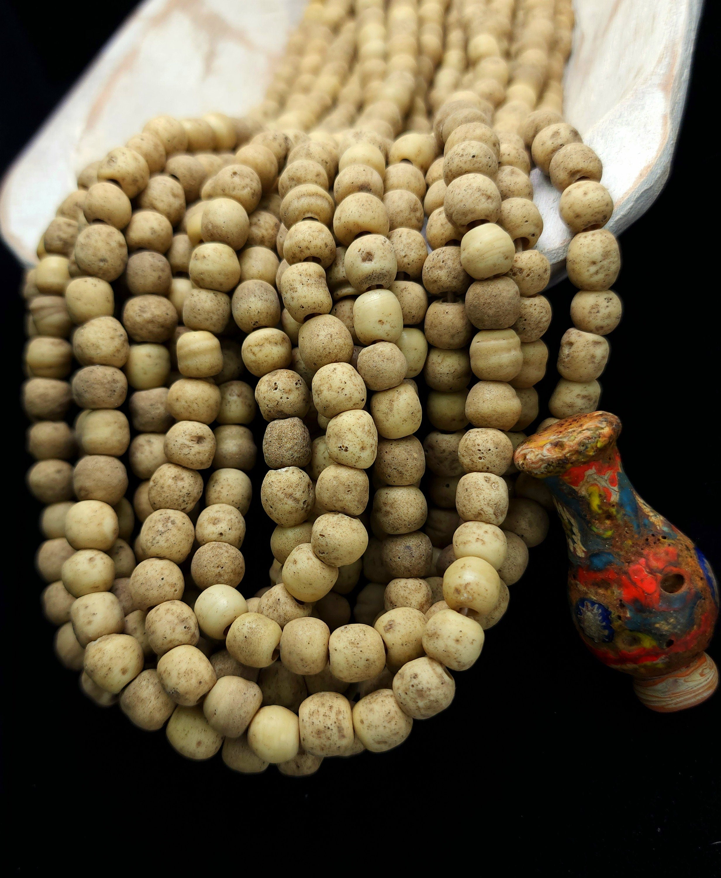 Handmade Indonesian Glass Beads / Java Rustic Beads / Strand 10" 28-30 Beads 9mm Beige / Jewelry Making Supplies.